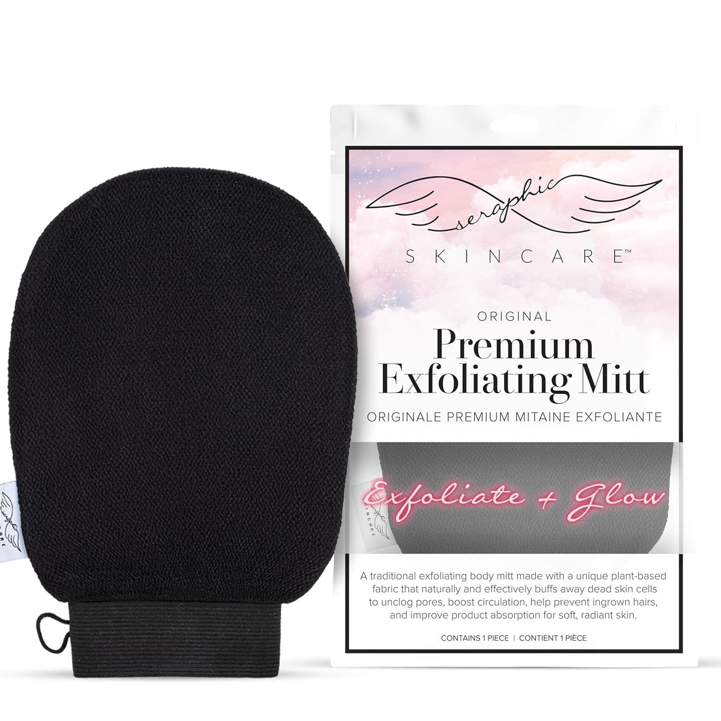 Seraphic Skincare (Original) Premium Exfoliating Mitt for Body (1pc) – 100% Vegan Viscose Traditional Body Scrub Glove Kessa Korean Washcloth – Body Exfoliator for Self-Tan Removal & Keratosis Pilaris