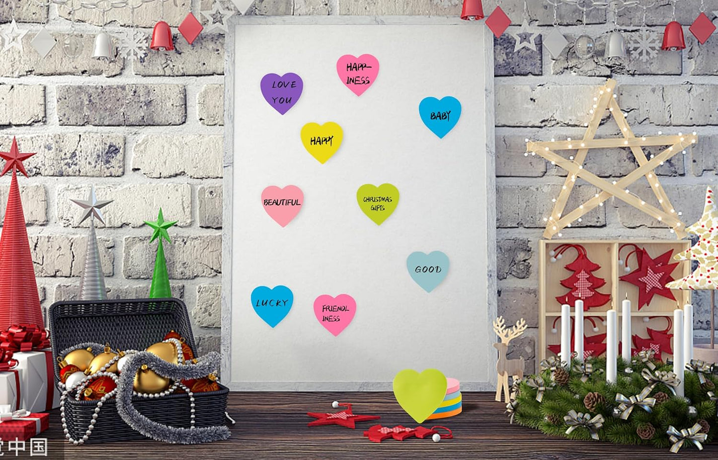 Heart Sticky Notes 3x3 in, 8 Pads, Super Cute Bright Color Strong Adhesive Post, Clean Removal, 82 Sheets/pad