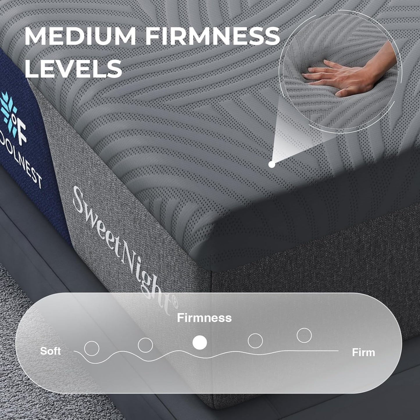 Sweetnight CoolNest 14 Inch King Size Mattress, Cooling King Memory Foam Mattress for Cool Night Sleep, 5-Zone Ergo Support for Pressure Relief, Medium, CertiPUR-US Certified