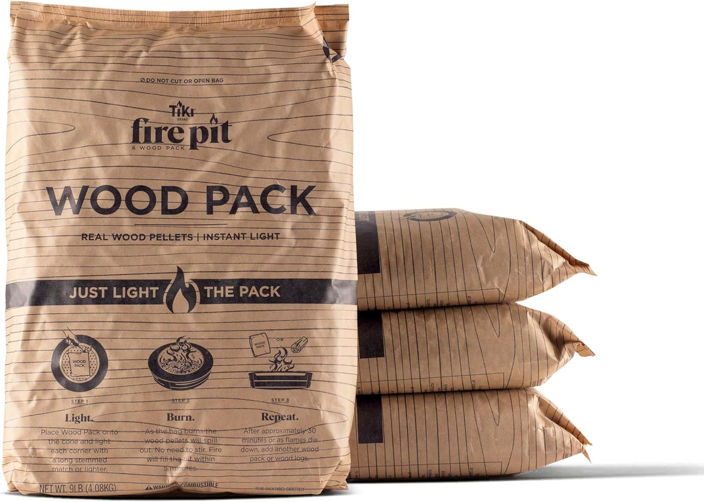 Wood Pack – 4-Pack Wood Pellets for Smokeless Fire Pits, Easy-to-Use Fire Pit Fuel for Outdoor Heating & Camping, 30+ Minute Burn Time, Made in The USA