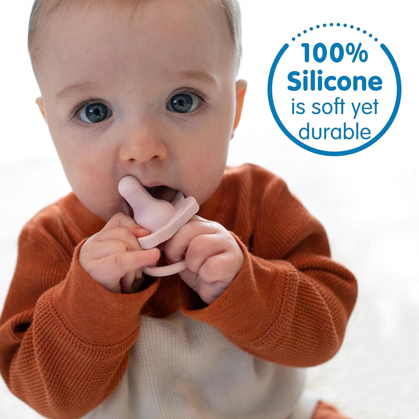 Dr. Brown's HappyPaci 100% Silicone Baby Pacifier, Contoured One-Piece Design, Light Pink/Pink/White, 0-6m, BPA-Free, 3-Pack