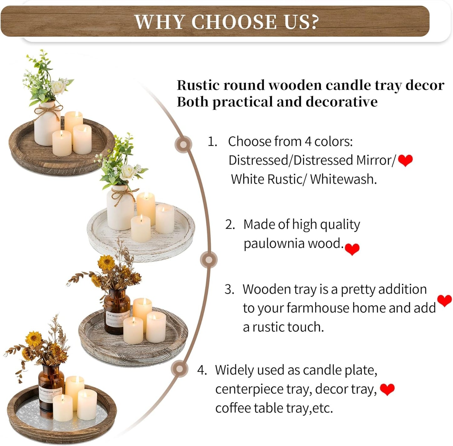 Hanobe Candle Plate Holder Tray: Round Wooden Decorative Candle Plate Small Farmhouse Table Centerpiece Rustic Wood Tealight Pillar Trays for Christmas Wedding Halloween Home Decor