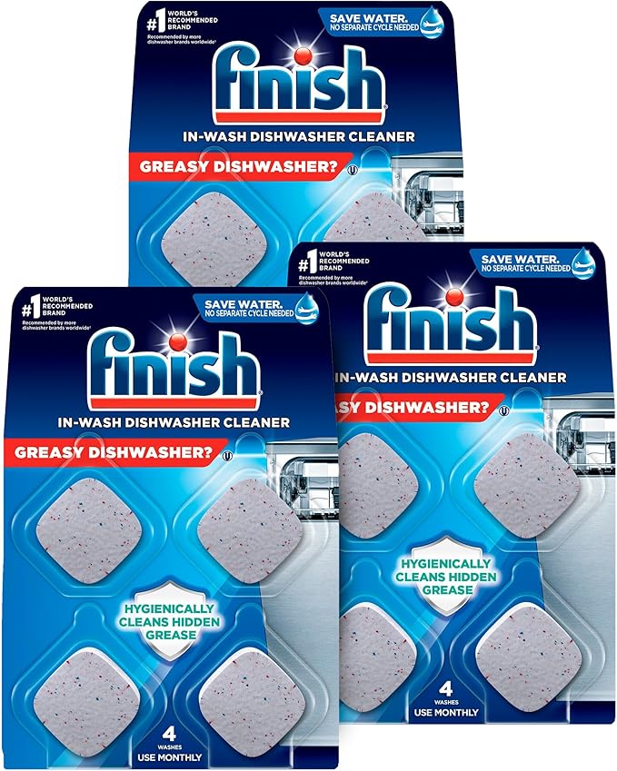 Finish Dishwasher Cleaner Tablets, 12 count, Hygienically Cleans Hidden Grease, Use in Normal Cycle, 12 Month Supply