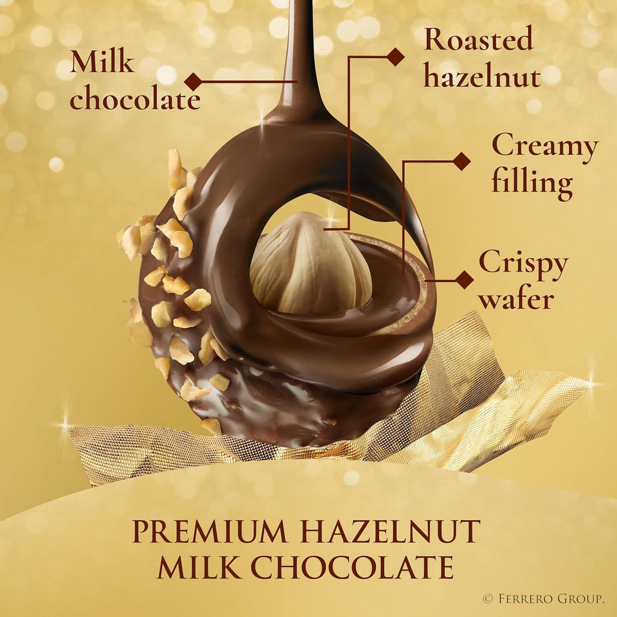 Ferrero Rocher Gourmet Hazelnut Milk Chocolate Valentine's Day Gift Box, 24 Individually Wrapped Chocolates for Gifting, 10.6 oz