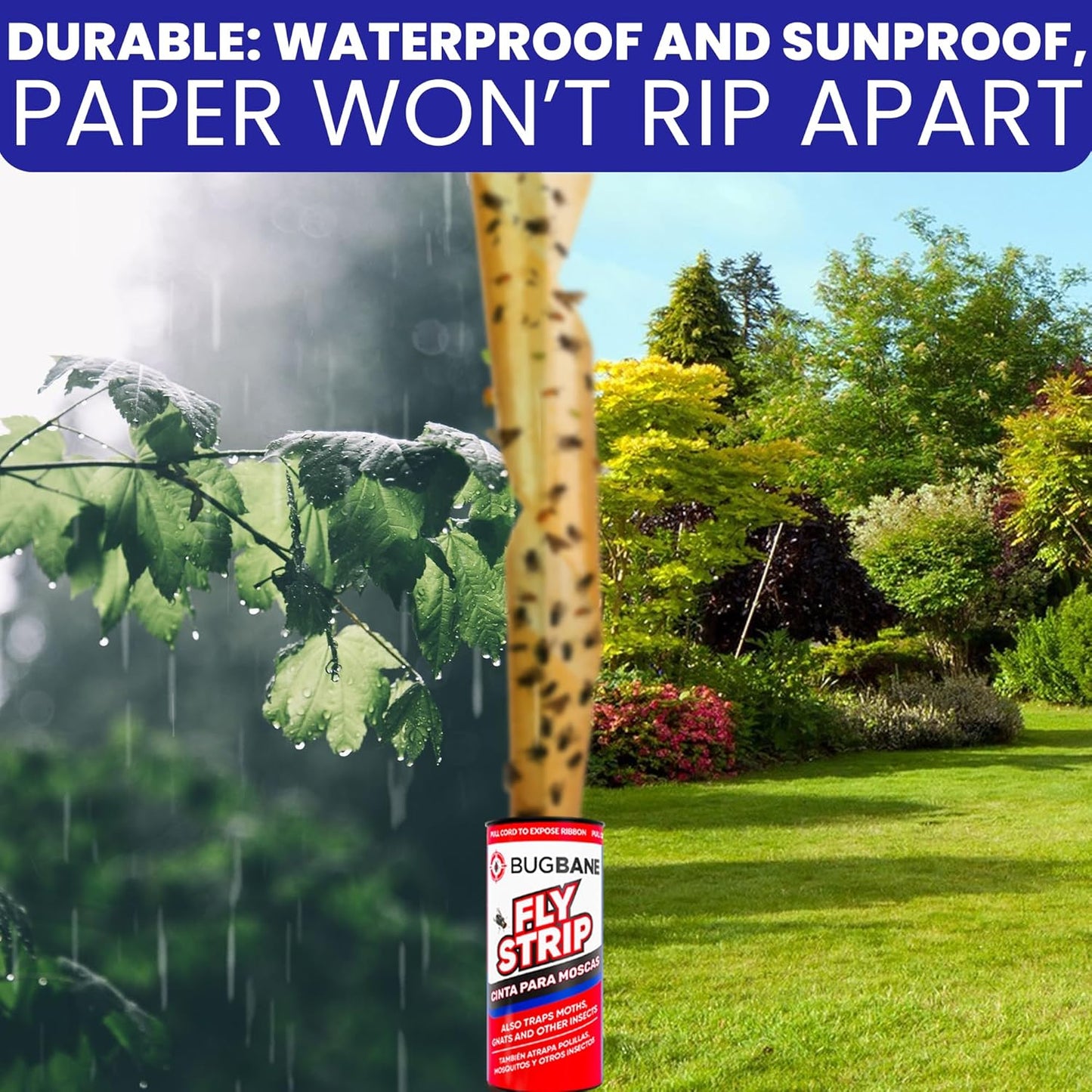 Fly Strips Indoor Sticky Hanging 24pk with Pins. Non Toxic Outdoor Fly Trap Indoor for Home. Flies Tape Paper Trap Ribbon Roll for House Gnat Fruit and Housefly. Bug Catchers for Inside Home Flypaper