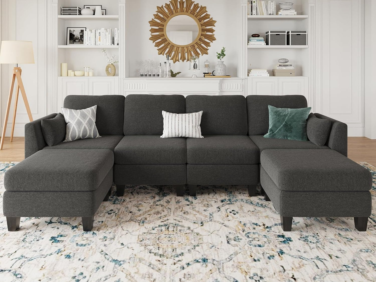 Modular Sectional Sofa, Convertible U Shaped Sofa Couch with High Density Memory Foam, 6 Seat Comfy Modular Sofa Couch for Living Room, Modern U Shaped Sectional Sofa, Dimgrey