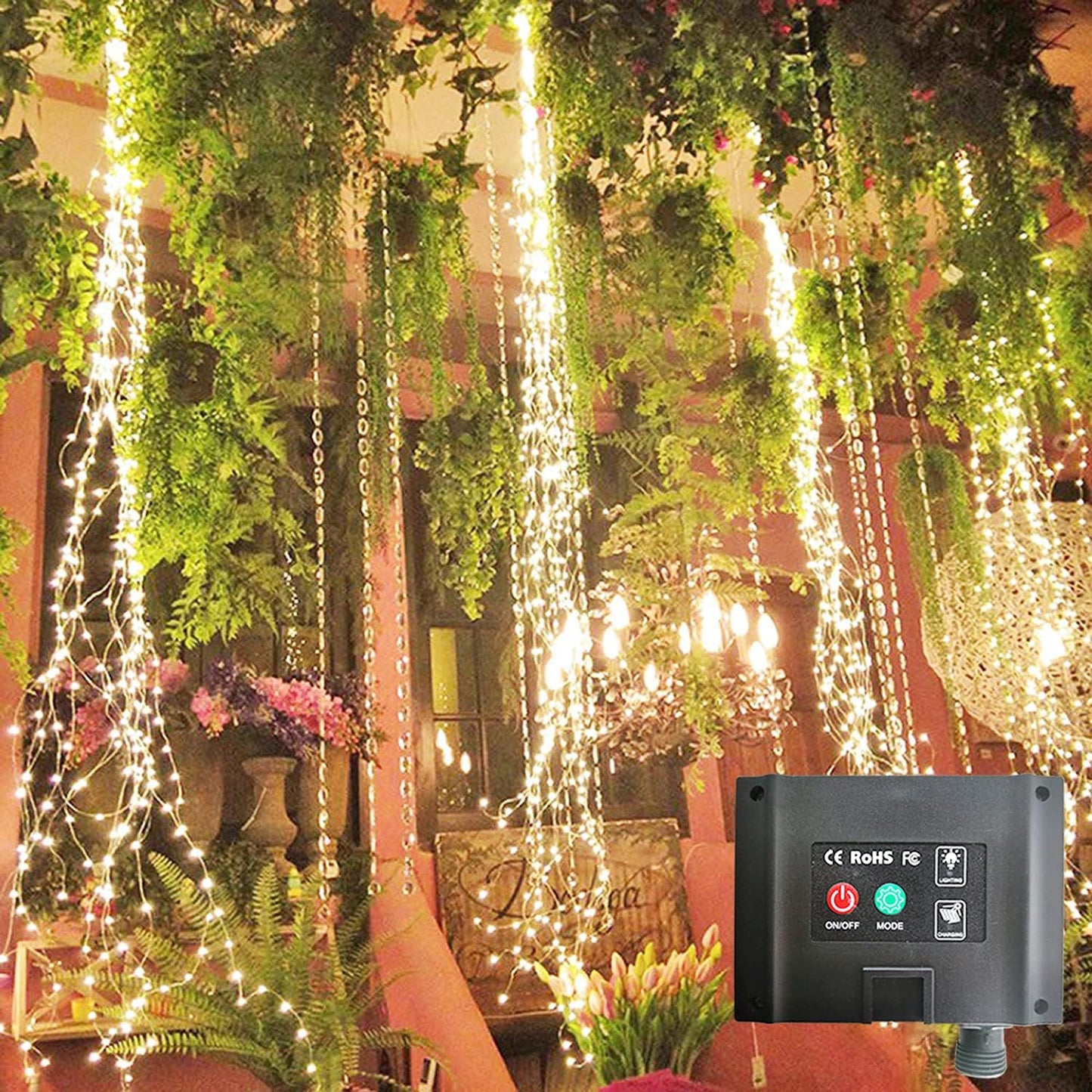 220 LED Solar Firefly Bunch Lights, 8 Flashing Modes, Fairy Copper Wire Waterproof String Light, Decorative Vine Solar Watering Can Light, Outdoor Garden Christmas Decor Lights (Warm White)