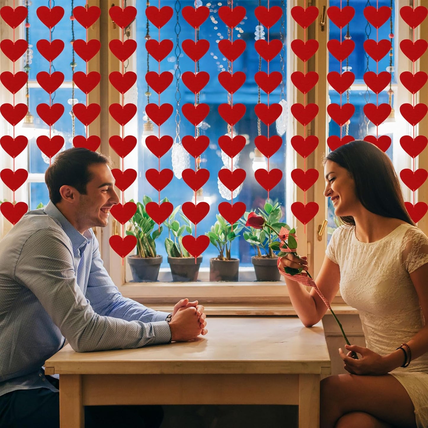 40PCS Valentines Day Decor, Red Heart Banner with Felt Hearts, Hanging Valentines Day Decoration Indoor Outdoor Valentine's Day Party Banner for Wall Fireplace Office Home Decor