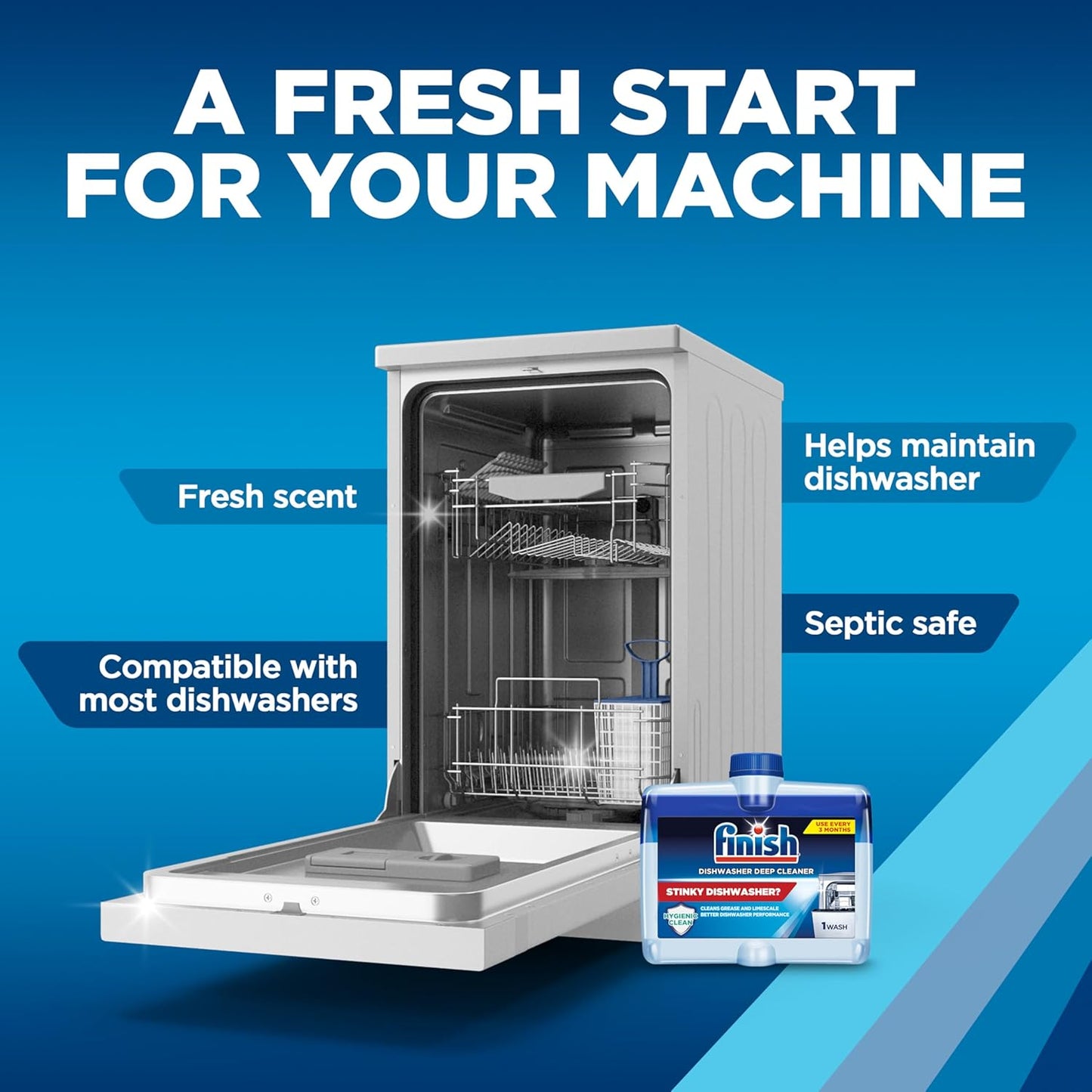 Finish Dishwasher Cleaner Liquid, Deep Cleans Hidden Grease & Limescale, Fights Odors & Maintains Performance, 3 Month Supply, 8.45oz, 1 Bottle