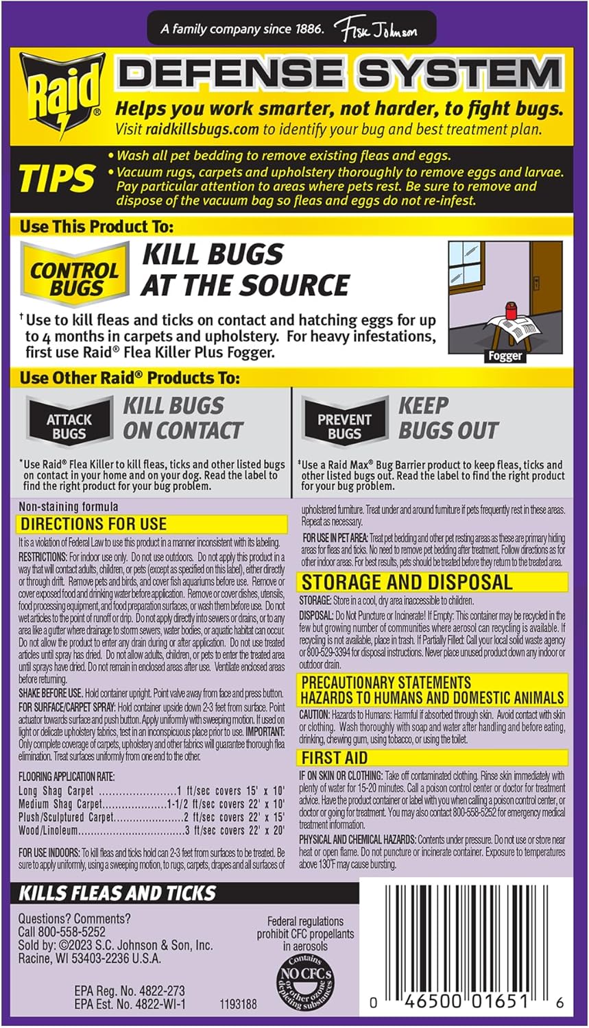 Raid Flea Killer Carpet & Room Spray, Kills hatching eggs for up to 4 months, 16 Oz