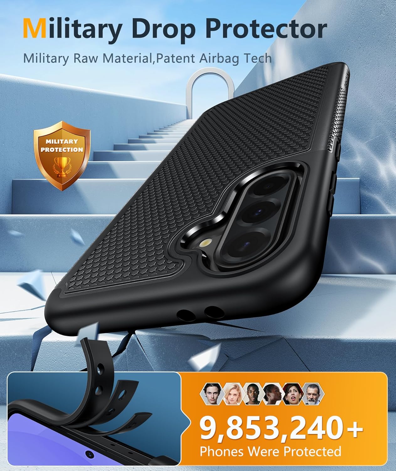 FNTCASE for Samsung Galaxy A16-5G Case: Dual Layer Protective Heavy Duty Cell Phone Cover with Non Slip Textured Back - Shockproof Rugged Military Grade Drop Protection Bumper Tough Black