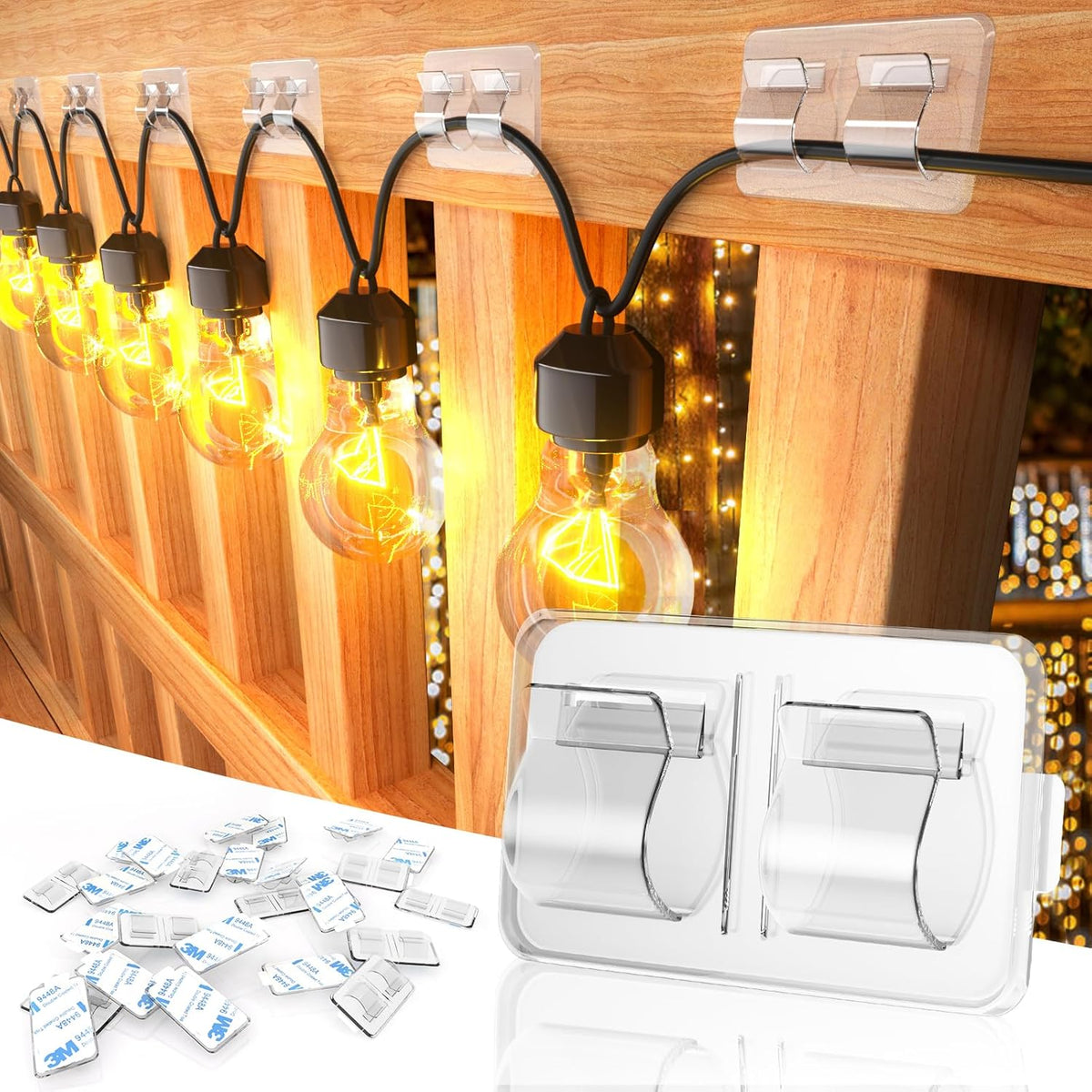 Hooks for Outdoor String Lights Clips: 25Pcs Heavy Duty Cable Clips with Waterproof Adhesive Strips for Hanging Christmas Light