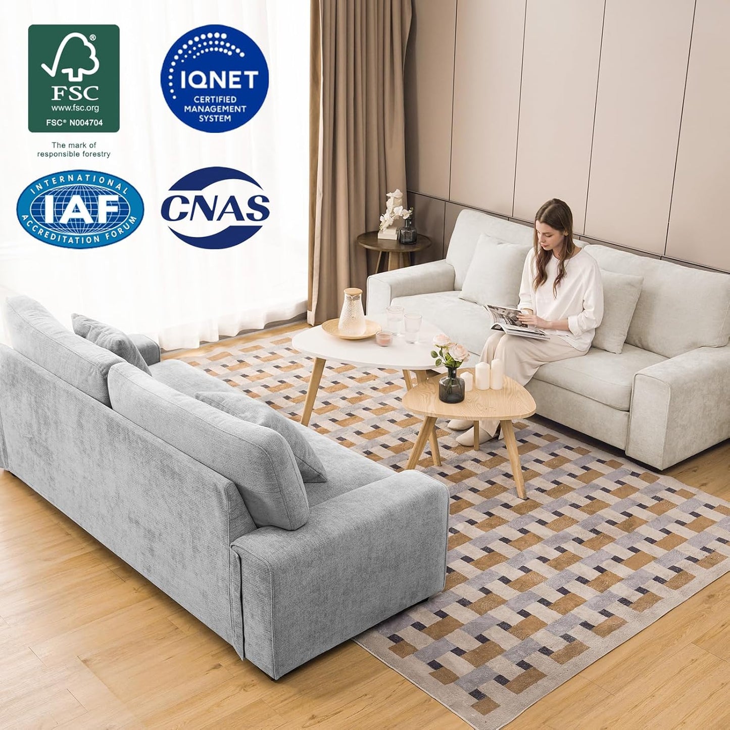 DOPEDIO Modern Loveseat Sofa for Living Room,Chenille Recliner, Removable Cover, Spring Cushions, Solid Wood Frame, Easy Assembly for Small Spaces (71.25inch,Beige)