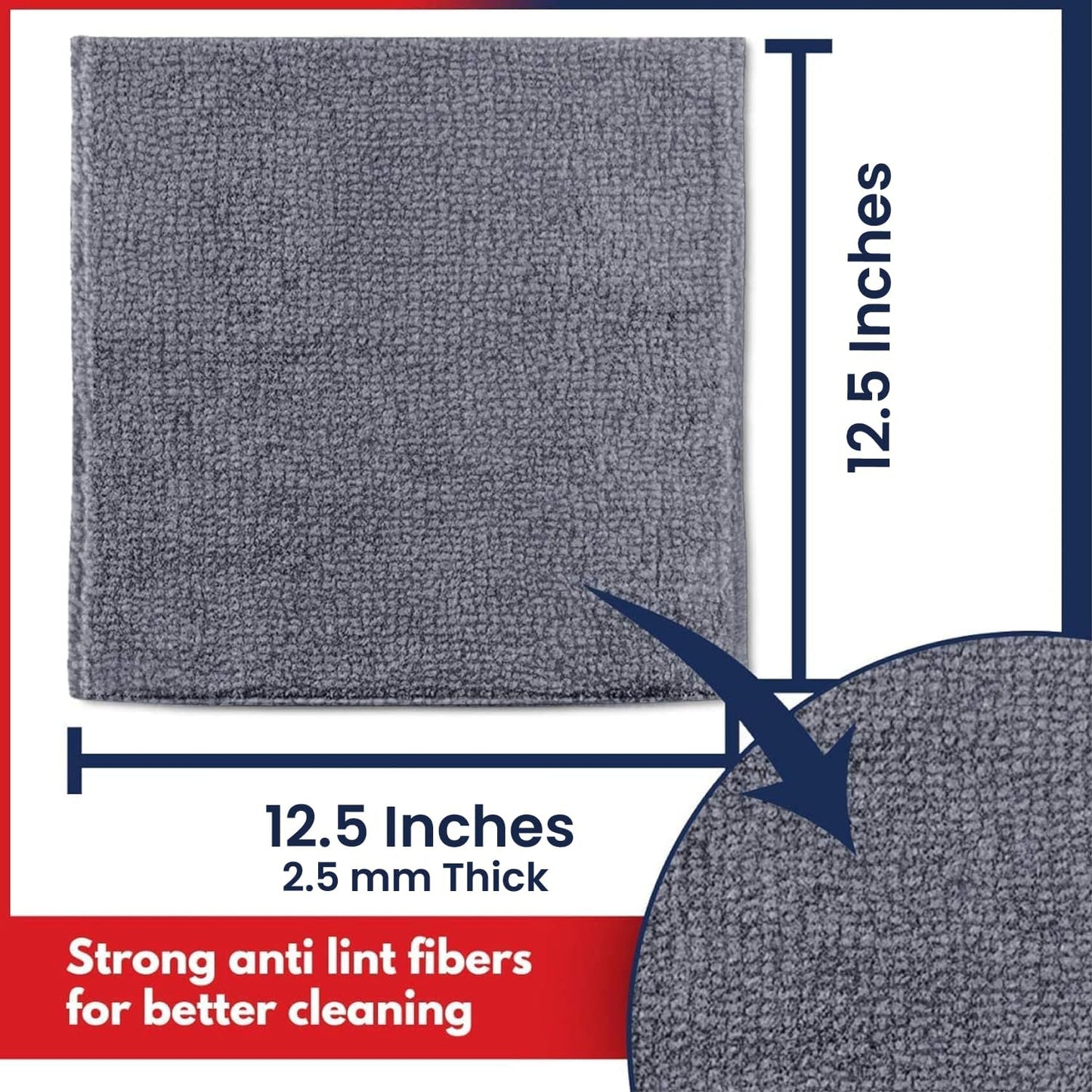 USANOOKS Microfiber Cleaning Cloth Grey - 12 Pcs (12.5"x12.5") - High Performance - 1200 Washes, Ultra Absorbent Microfiber Towel Weave Grime & Liquid for Streak-Free Mirror Shine - Car Washing Cloth