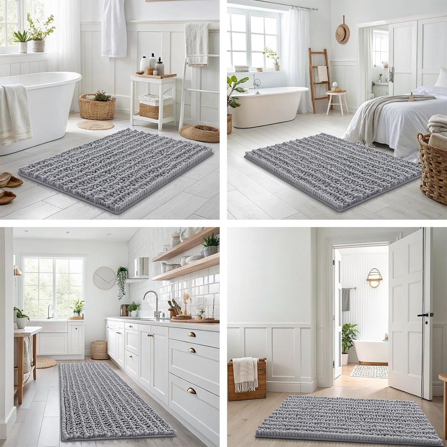 Smiry Bathroom Rugs Mat 30x20, Extra Soft Absorbent Chenille Bath Rugs, Non Slip Rubber Backing Machine Washable Quick Dry Bath Mats for Bathroom Floor, Tub, Shower, Home Decor Accessories, Grey