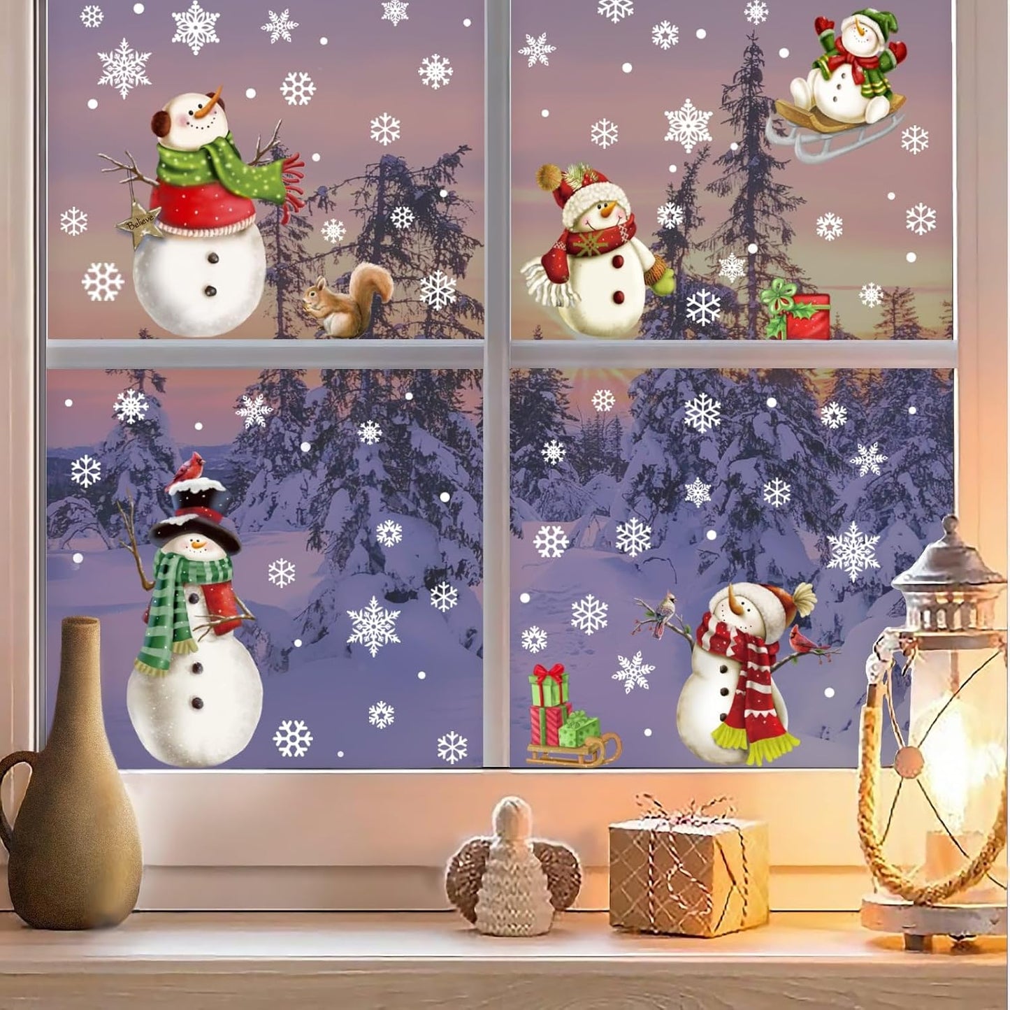 Christmas Snowflake Stickers,Snowman Decals,Window Stickers for Windows Glass,Winter Window Cling,Christmas Decorations Holiday,Christmas Window Clings (Snowman)
