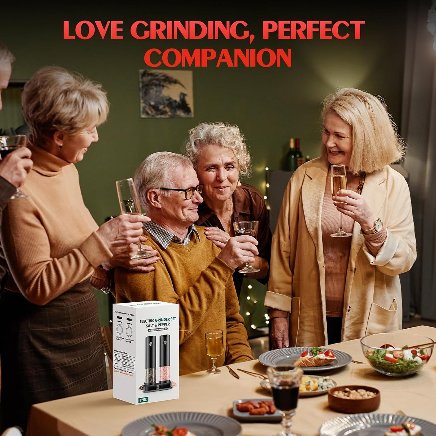 Electric Salt and Pepper Grinder Set Automatic Battery Pepper Mill Shakers Adjustable Coarseness Easy Filling Upgraded Larger Capacity with Led Kitchen Appliances (2 Pack Black/Black)