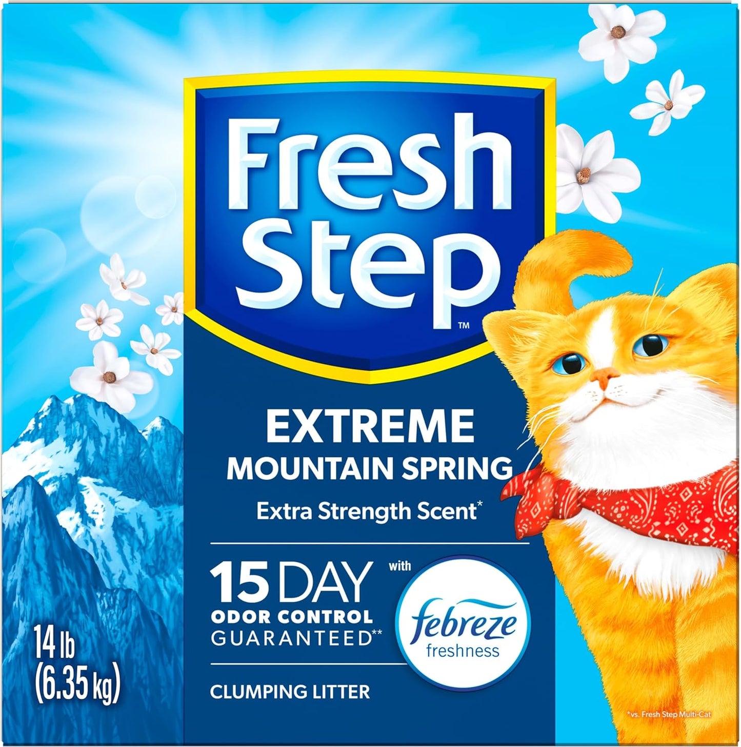 Fresh Step Extreme Clumping Litter With Febreze Freshness, Mountain Spring Scent Clumping Cat Litter With Guaranteed Odor Control, 14 lb. Box