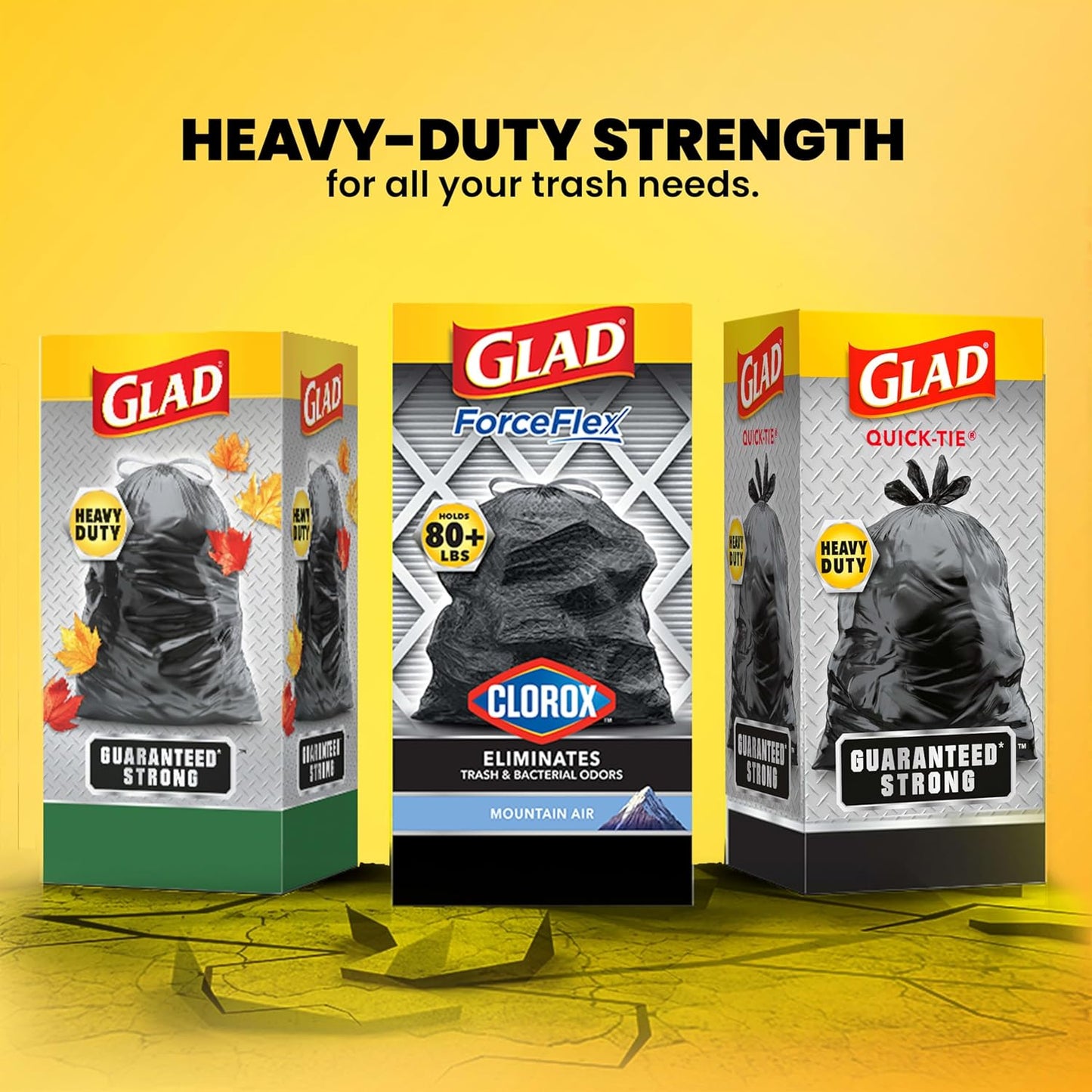 Glad Large 30 Gallon Trash Bags, Clorox Mountain Air Heavy Duty Garbage Bags, Forceflex with Drawstring, 50 Count (Packaging May Vary)