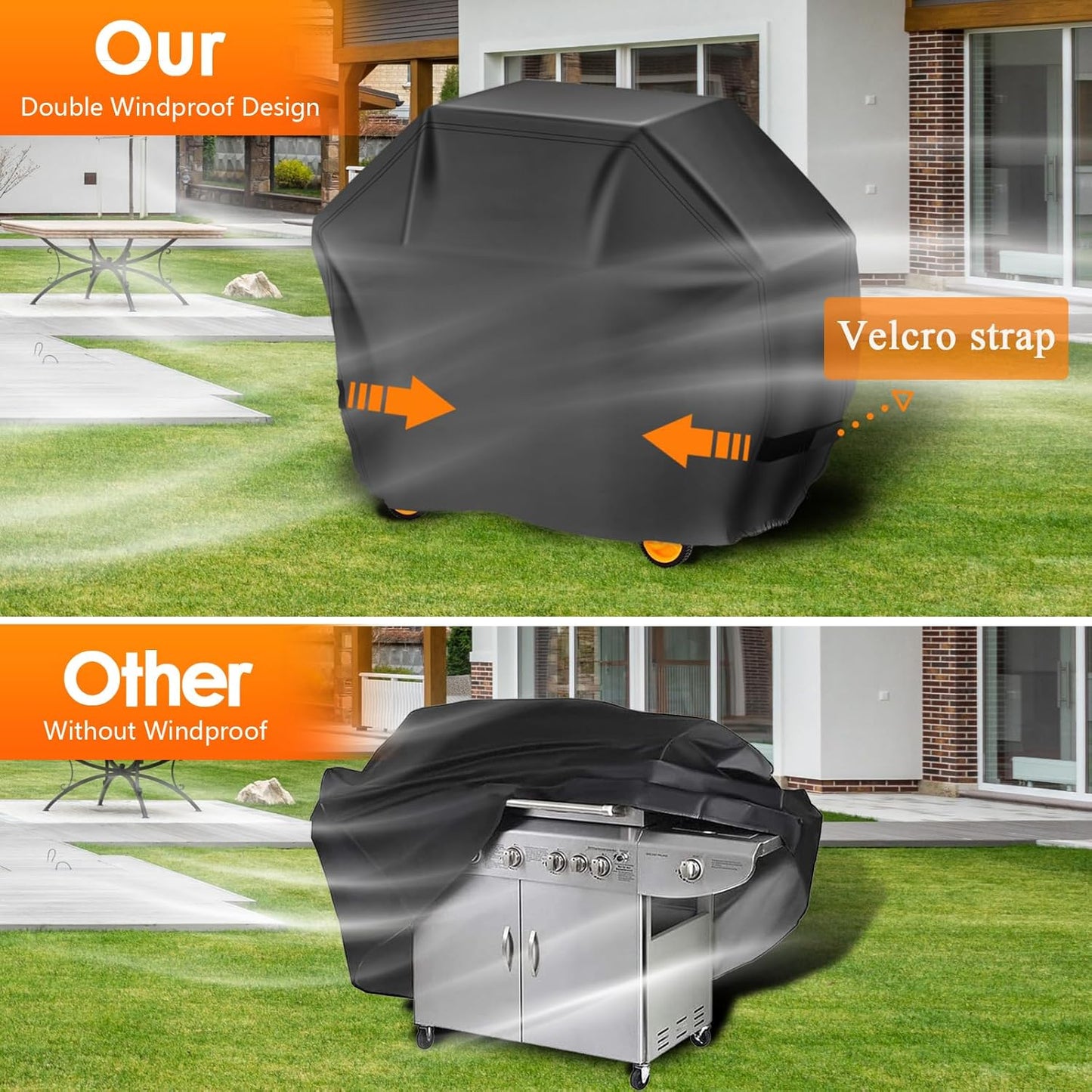 Grill Cover, 58 inch BBQ Gas Grill Cover for Outdoor Grill, Charbroil Grill Cover Barbecue Waterproof, Anti-UV for Weber Char-Broil Monument, Dyna-glo Nexgrill Spun Polyester