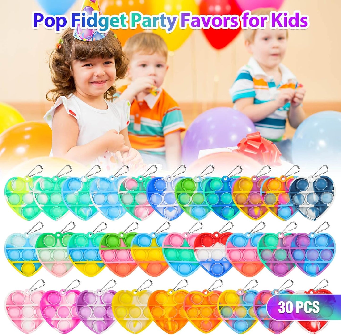 Pop Fidget Toys Bulk Its Valentines Day Gifts for Kids Classroom 30 Pack Valentine Party Favors for Kids Mini Pop Heart Keychain It Fidgets for Classroom Prizes Exchange Birthday Goodie Bag Stuffers