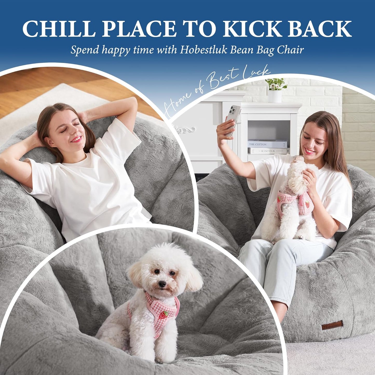 Hobestluk Bean Bag Chairs Large Bean Bag Couch for Adults Stuffed Sofa Chair Comfy Giant Bean Bag Chair with Spacious Design for Reading, Playing or Relaxing (Grey)