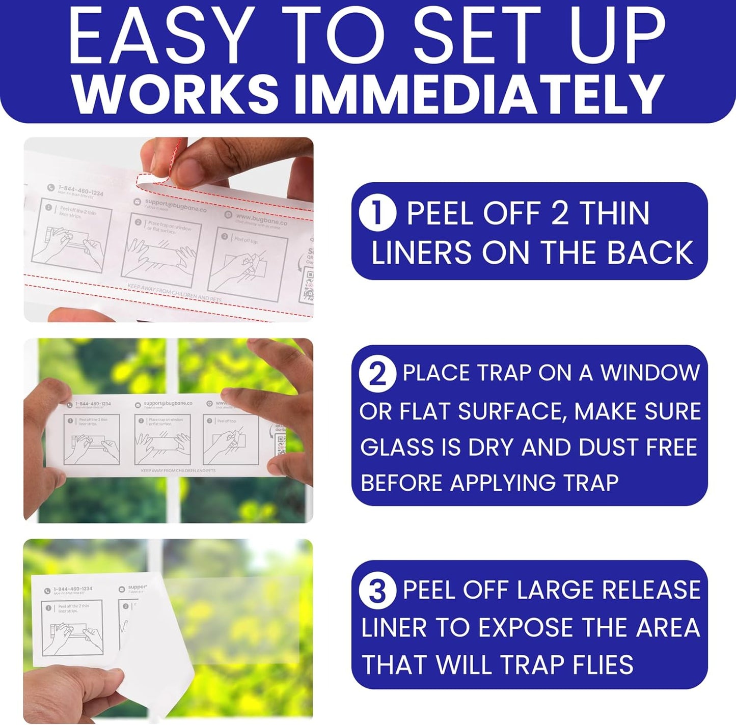 50 Window Fly Traps Sticky Non-Toxic Clear Fly Paper Indoor for Home. No Mess Flies Window Sticky Traps Bug Flies Strips Indoors. Fruit and Housefly Trap Indoor Flypaper Tape Gnat Catcher Killer