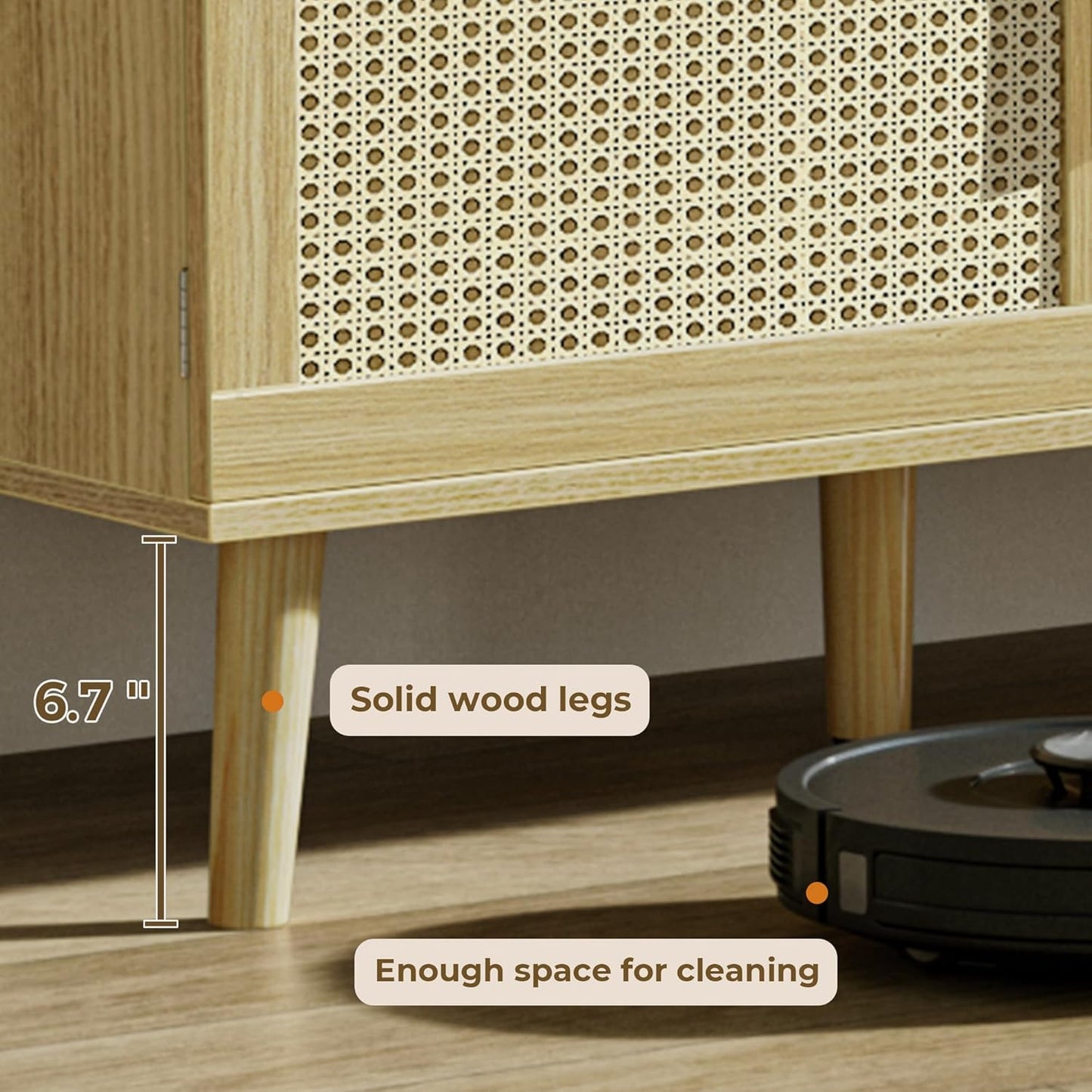 SUPERJARE Boho TV Stand for 65 Inch TV, Entertainment Center with Adjustable Shelf, Rattan TV Console with 2 Cabinets, Media Console, Solid Wood Feet, 4 Cord Holes, for Living Room - Natural, 8782T