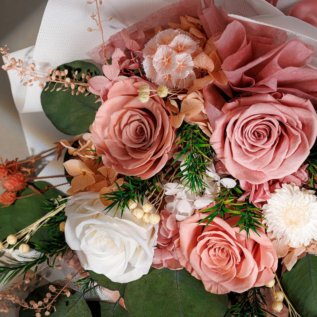 Perfectione Roses 4 Roses Mixed Bouquet for Mother's Day, Flowers for Delivery, Preserved Flowers Birthday Gift for Women Mom Wife Grandma Her, Dusty Rose