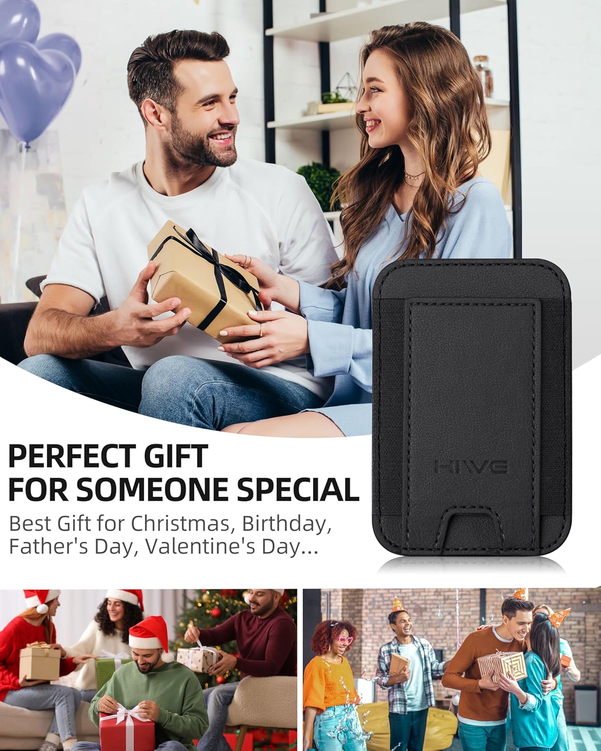 for MagSafe Wallet, Stronger Magnetic Wallet for iPhone 17/16/15/14/13/12 Series, 7 Cards Holder, Magnetic Phone Wallets, Vegan Leather Minimalist Slim RFID for iPhone Wallets, 1 Slot, Black & Black