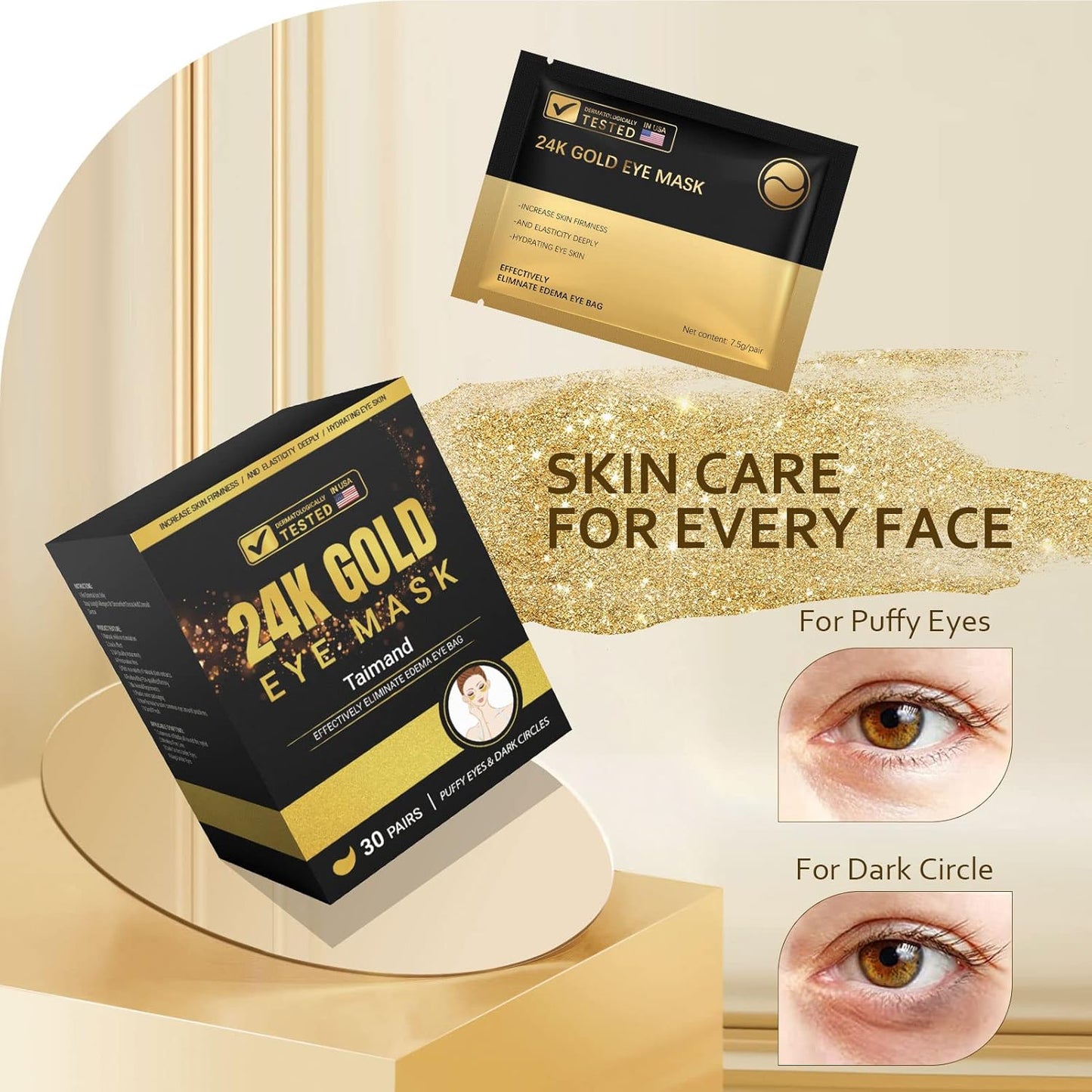 Under Eye Patches (30 Pairs), 24K Gold Under Eye Mask for Puffy Eyes, Dark Circles,Bags and Wrinkles with Collagen,Relieves Pressure and Reduces Wrinkles,Revitalises and Refreshes Your Skin