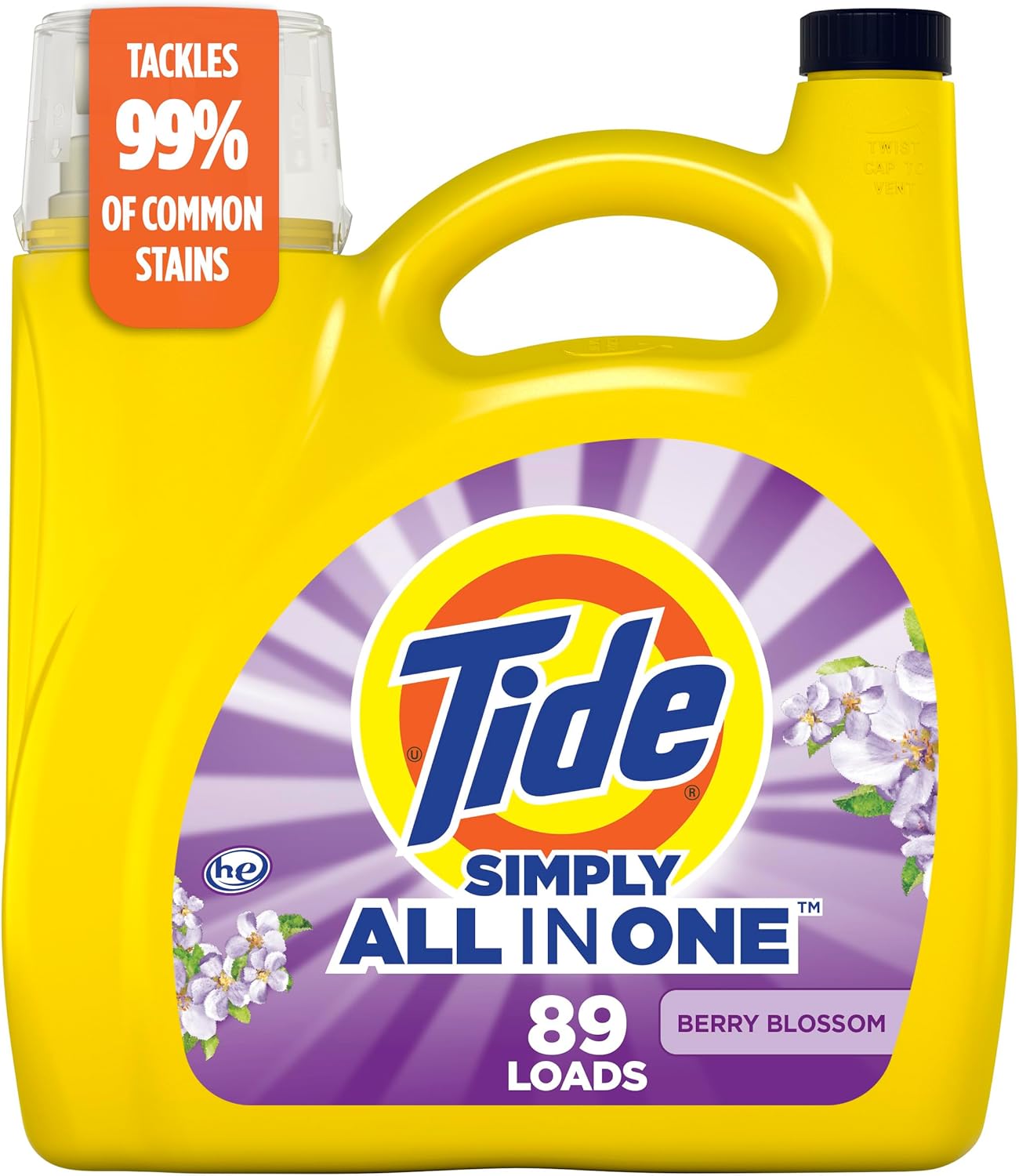 Tide Simply Clean & Fresh Liquid Laundry Detergent, Berry Blossom Scent, 89 loads, 117 fl oz (Packaging May vary)