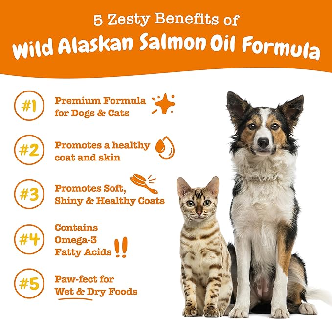 Zesty Paws Wild Alaskan Omega-3 Blend Pollock + Salmon Oil for Dogs and Cats- Skin and Coat Support, Omega 3 Supplement for Pets, 8.5oz
