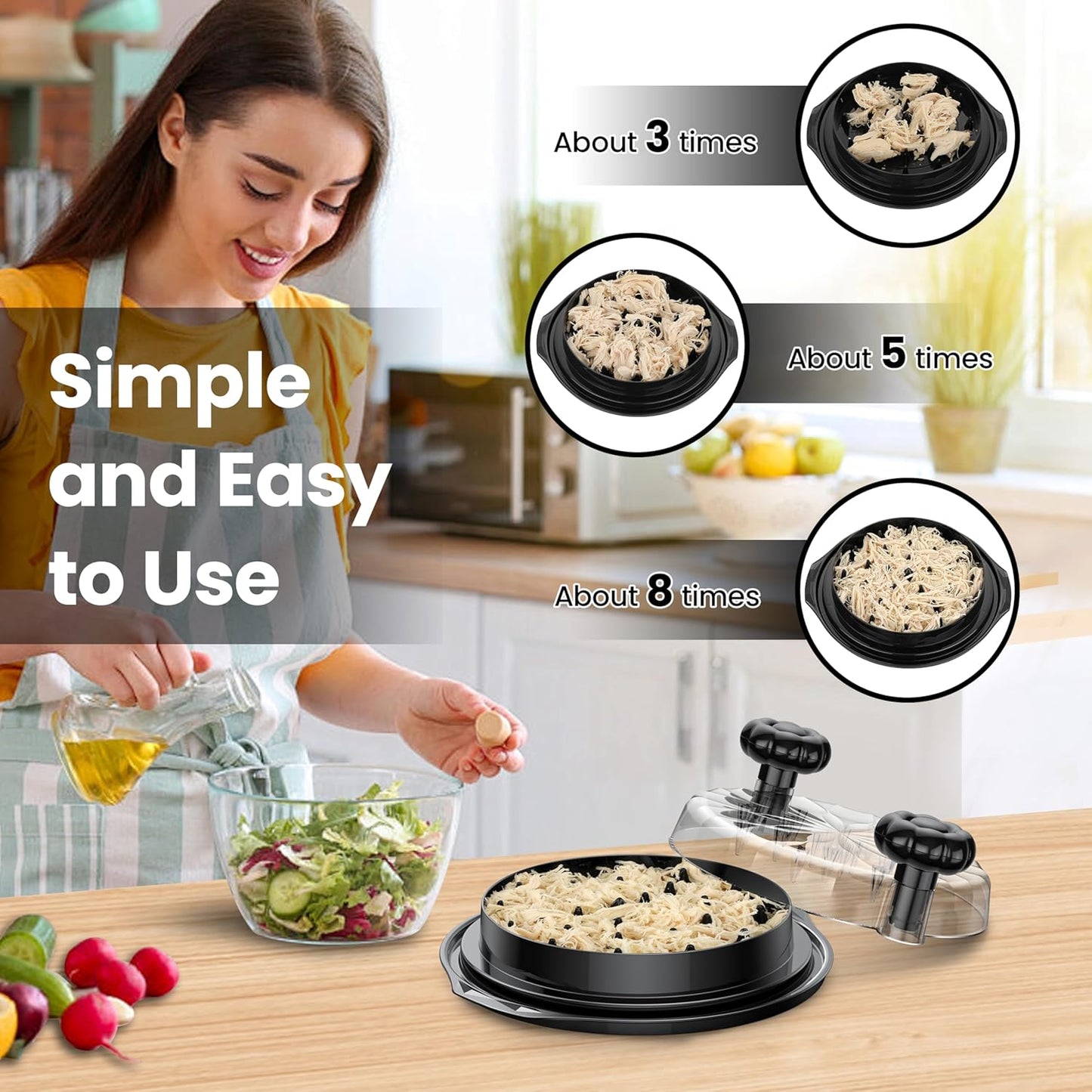 Chicken Shredder Tool Twist Large - 10'' Pro Meat Shredders for Chicken Breast, Visible Kitchen Gadgets Grinder Machine with Brush,Strong Anti-Slip Strip,Ergonomic Handle,BPA Free (Black)