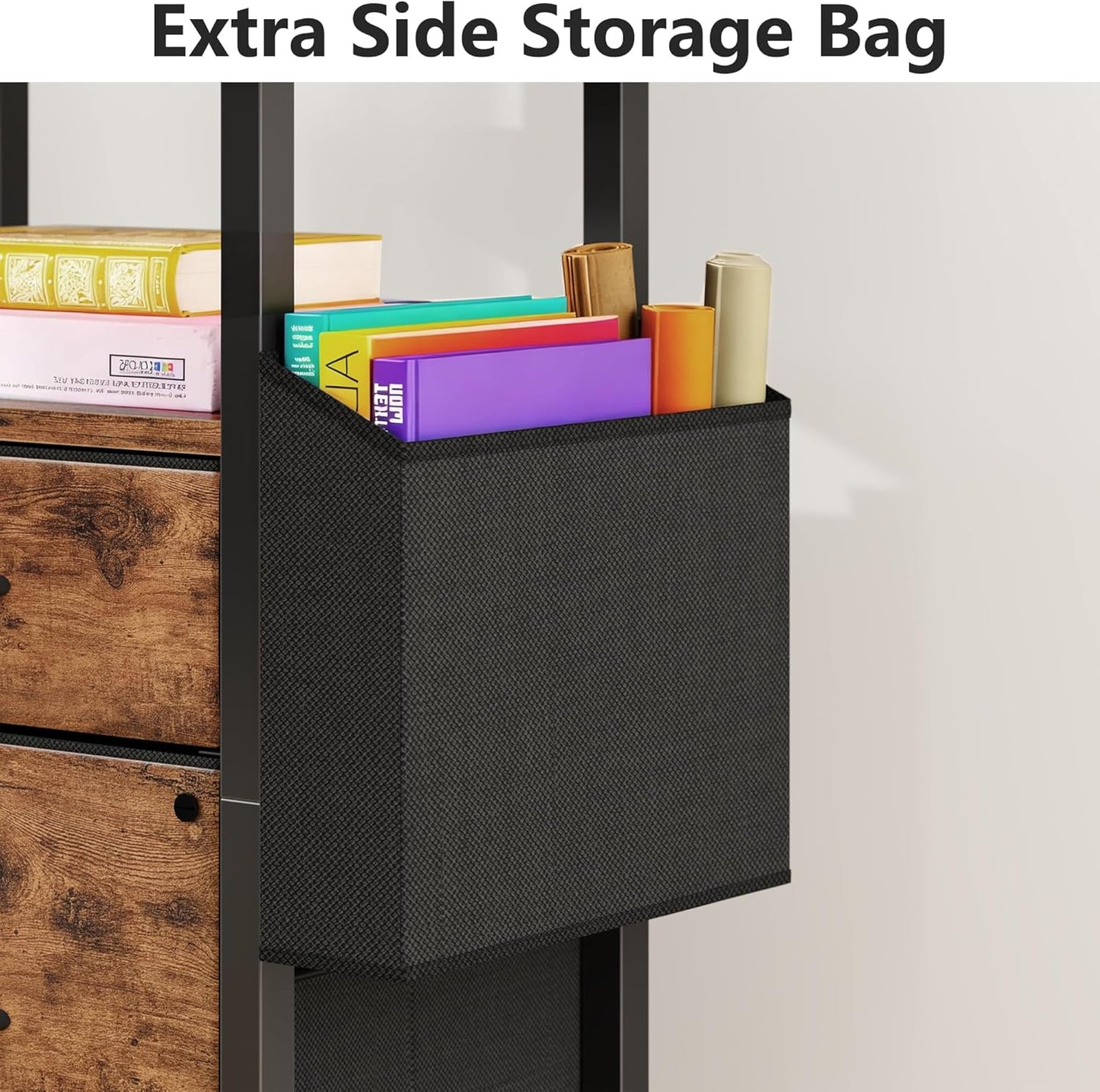 GYIIYUO 2 Drawer File Cabinet with 24'' Extended Desktop, Mobile Filing Cabinet, Rolling File Cabinet with Side Bag, Fabric Drawer, Fits A4/Letter Size, Printer Stand Home Office, Light Brown