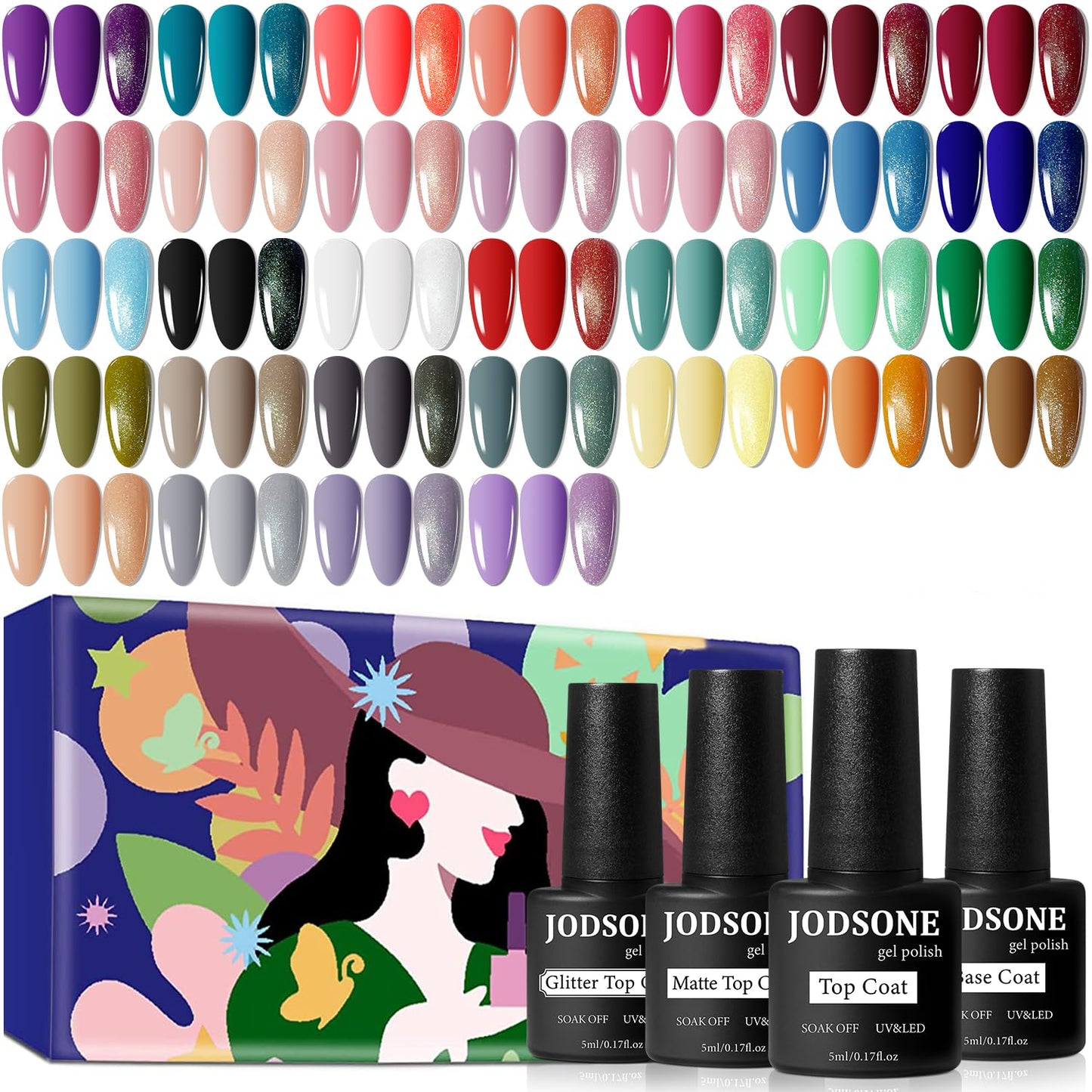 JODSONE 36 PCS Gel Nail Polish Set - 32 Colors, Base Coat, Top Coat, Gifts for Women - Cart Shape