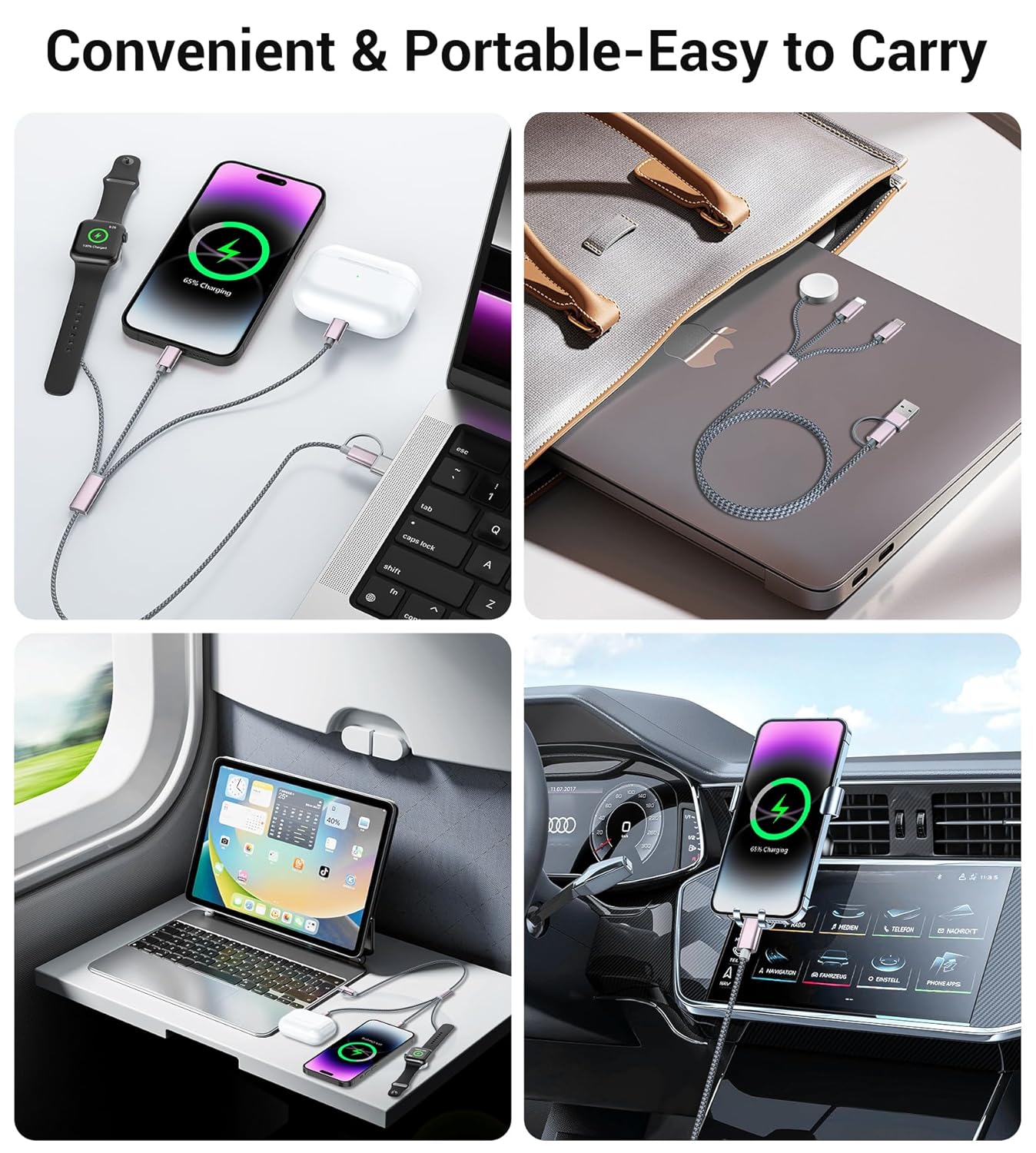 Temdan for Travel Essentials,3 in 2 USB C Cable for Apple Watch Charger/iPhone 17 Charger/Lightning,Multi Charging Cable Cord,Vacation Camping Essentials,Portable Designed for iWatch &iPhone 16-12-4FT