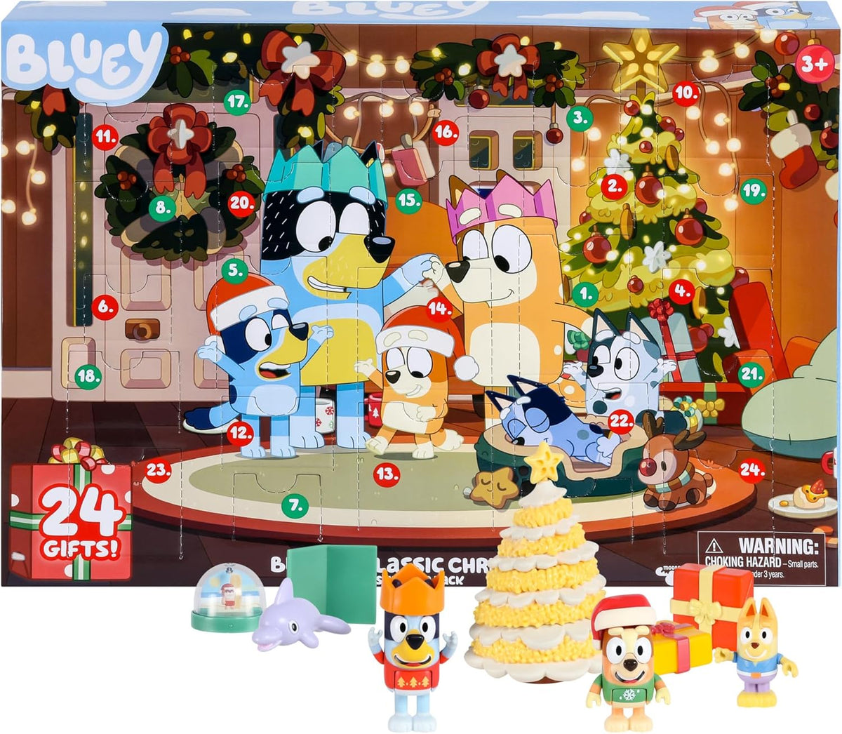 Bluey Toys for Girls and Boys, 24 Days of Surprises, Kids Advent Calendar w/Accessories, Stickers & Mini Christmas Tree