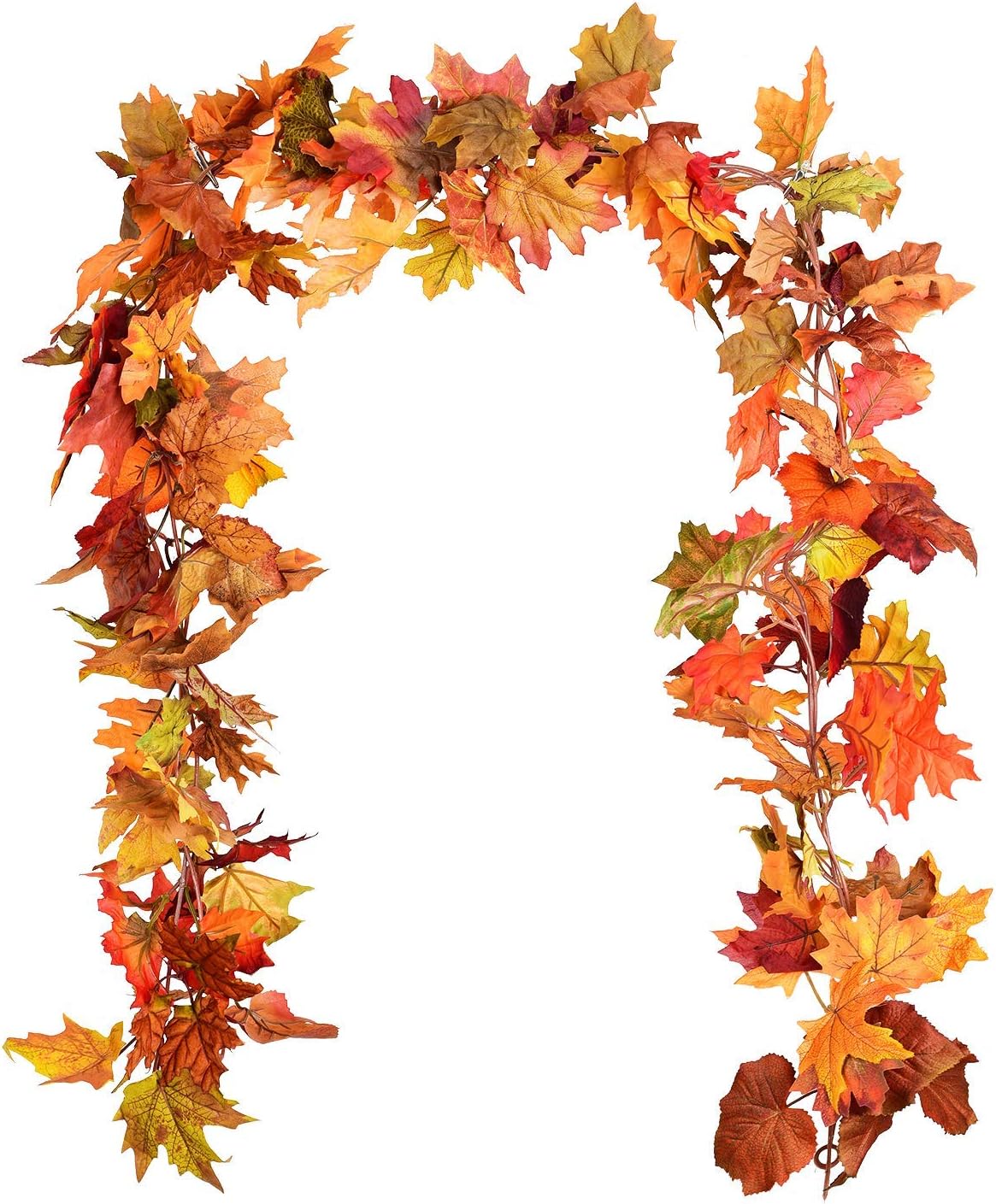DearHouse 2 Pack Fall Garland Maple Leaf, 5.9Ft/Piece Hanging Vine Garland Artificial Autumn Foliage Garland Thanksgiving Decor for Home Wedding Fireplace Party Christmas (Orange)