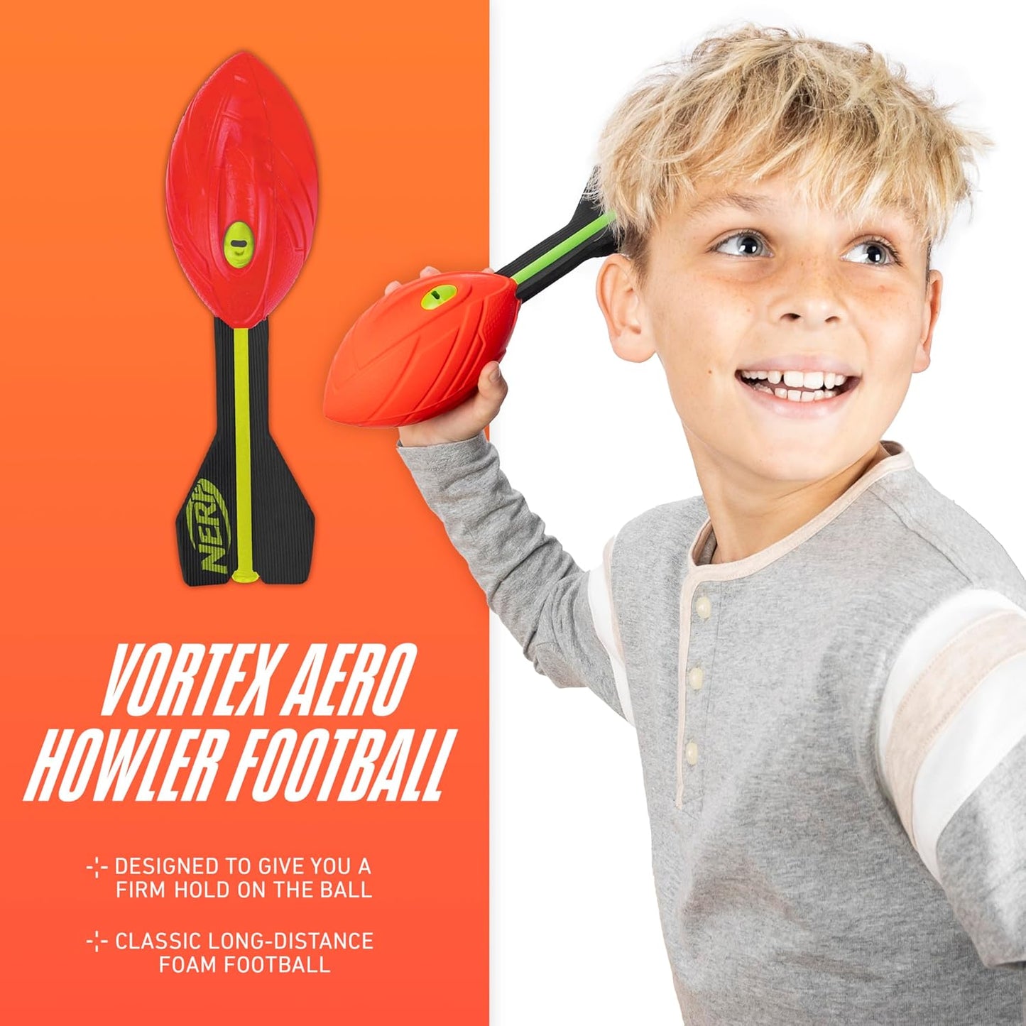 Nerf Vortex Aero Howler Foam Ball, Classic Long-Distance Football, Flight-Optimizing Tail, Whistling Sound, Indoor & Outdoor Fun, Christmas Stocking Stuffers for Kids