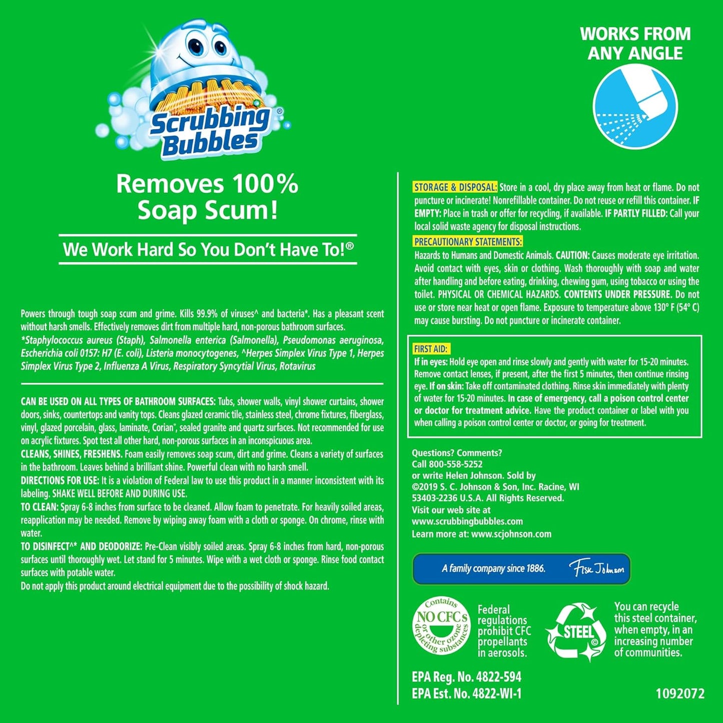 Scrubbing Bubbles Mega Bathroom and Shower Foamer Aerosol, Rainshower Scent, 20oz (Pack of 2)