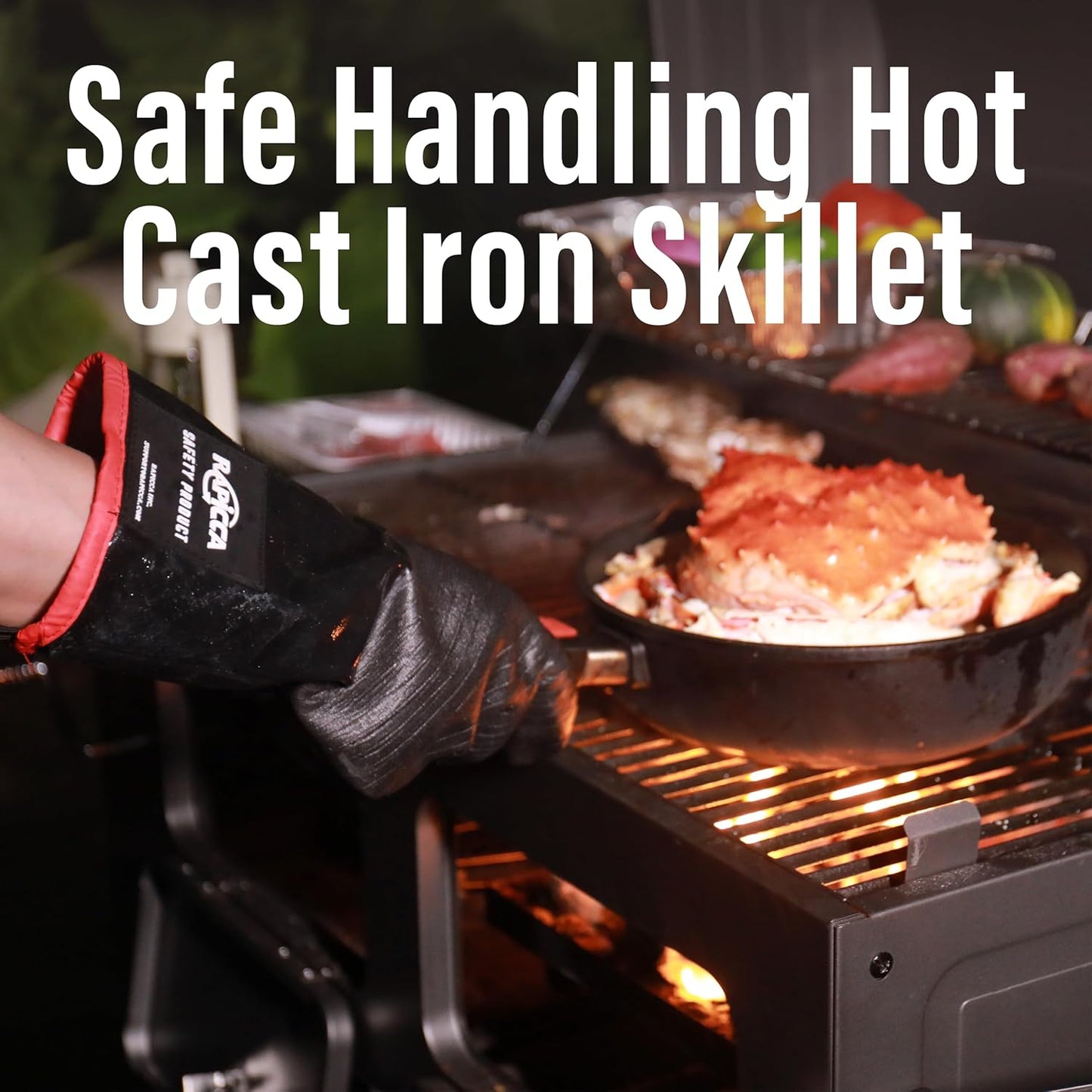 RAPICCA 932°F Heat Resistant BBQ Grill Gloves: Oil Resistant Waterproof for Smoking Grilling Cooking Barbecue Deep Frying Turkey Rotisserie Handling Hot Greasy Meat Stocking Stuffers - Long Sleeve