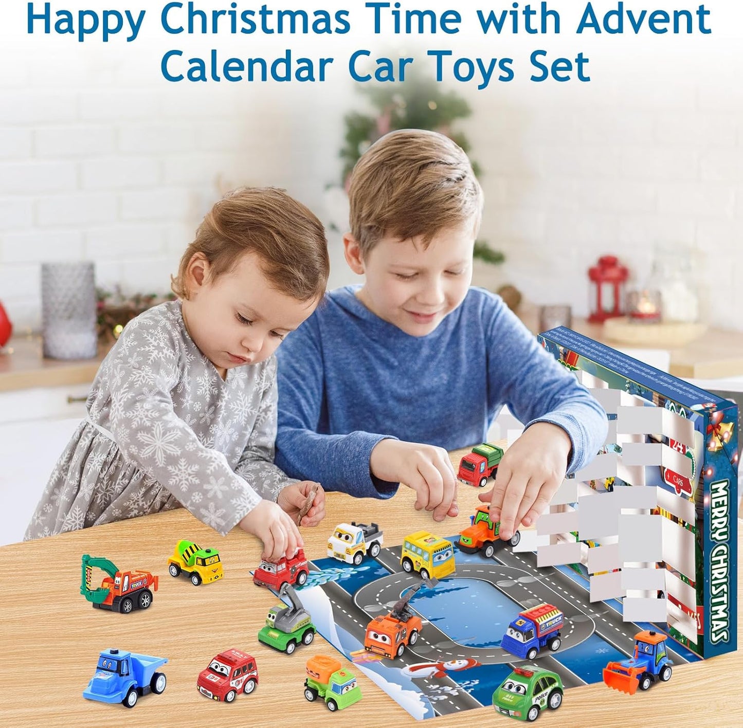 Advent Calendar 2025 for Kids Boys, 24 Days Christmas Countdown Calendar with Pull-Back Cars Vehicles, Holiday Gifts Christmas Advent Calendars Cars Set for Kids Toddlers Boys