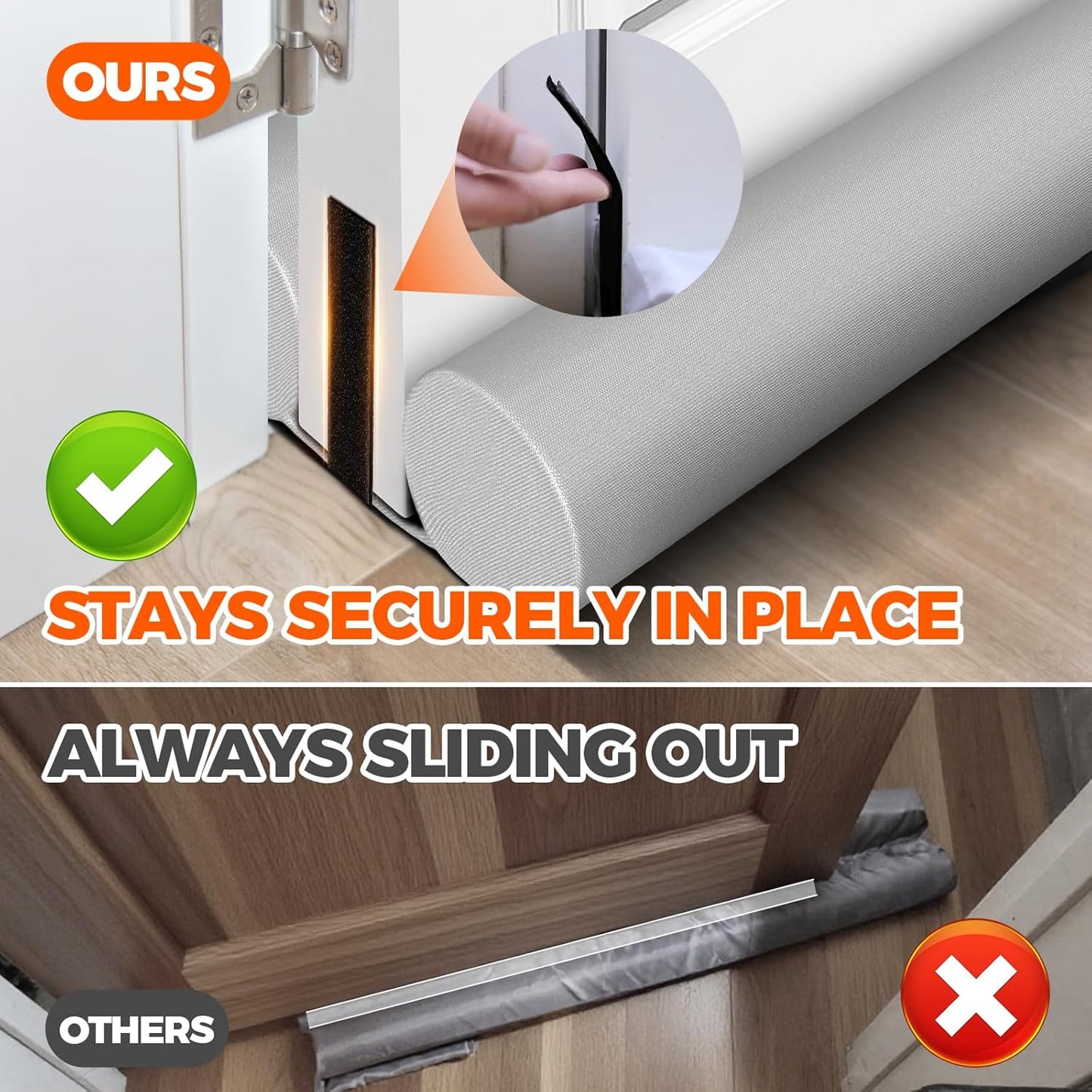 Holikme Door Draft Stopper Door Sweep Weather Stripping Noise Blocker Window Breeze Blocker Adjustable Draft Door Closers, Grey