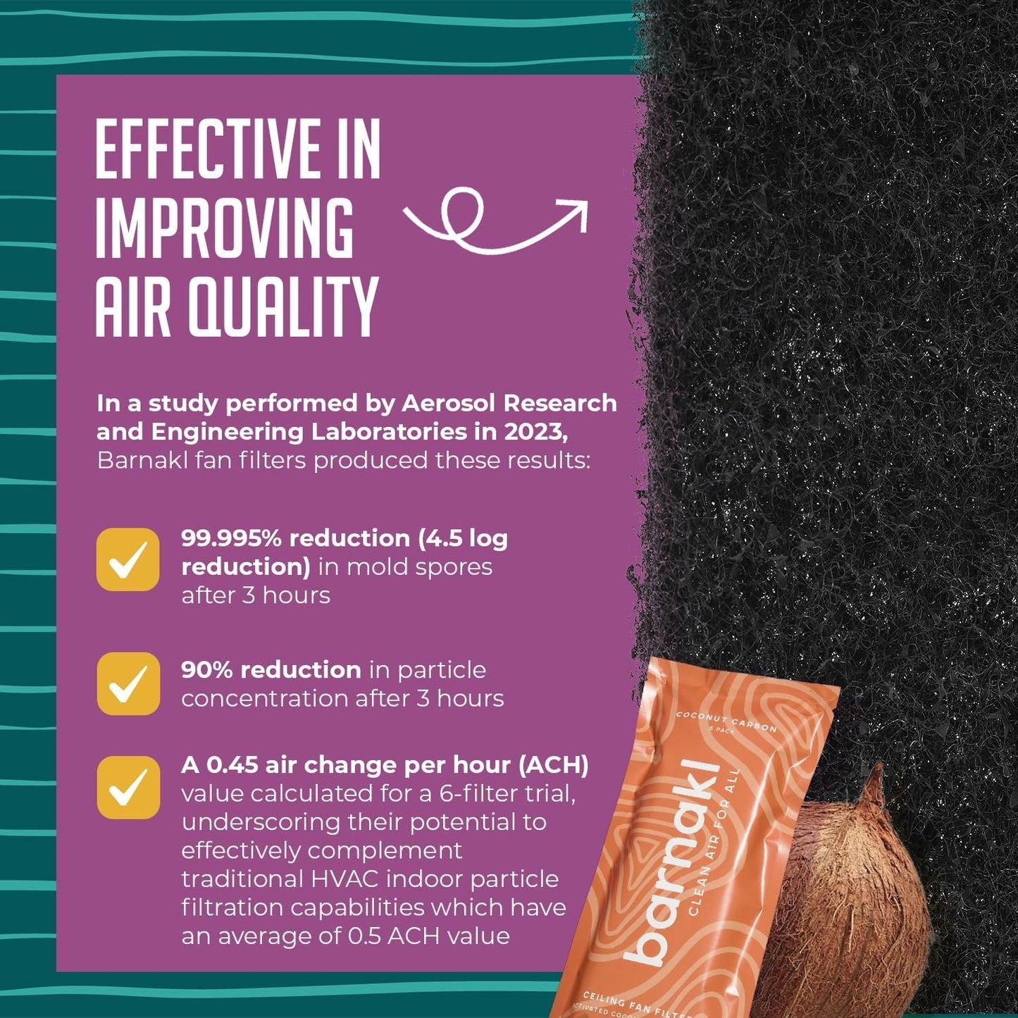 Ceiling Fan Filters | Activated Coconut Shell Carbon Ceiling Fan Blade Filters for Common Household Contaminants | Easy-Stick Universal Fit, Unscented (5-Count)