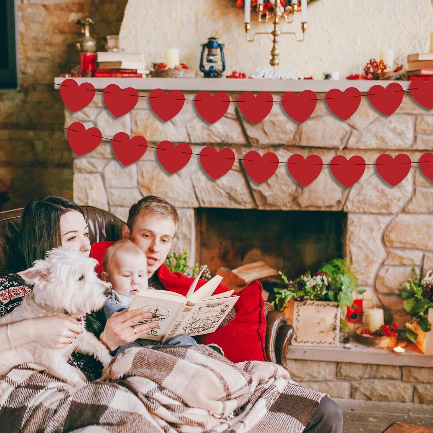 OHOME Valentines Day Decorations - Valentines Banner - Valentines Decor Red Heart Garland 40 Pack Valentines Day Backdrop Galentines Day Decorations Party Favors for Door Wall Classroom School Home