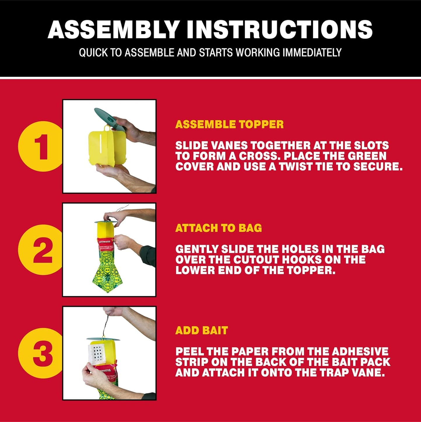 Catchmaster Japanese Beetle Traps Outdoor 3PK, Flying Insect Trap Bag with Lid & Dual Pheromone Food Lure, Hanging Bug Catcher Pest Control for Backyard & Garden, Plants, Trees, Vegetables & Flowers