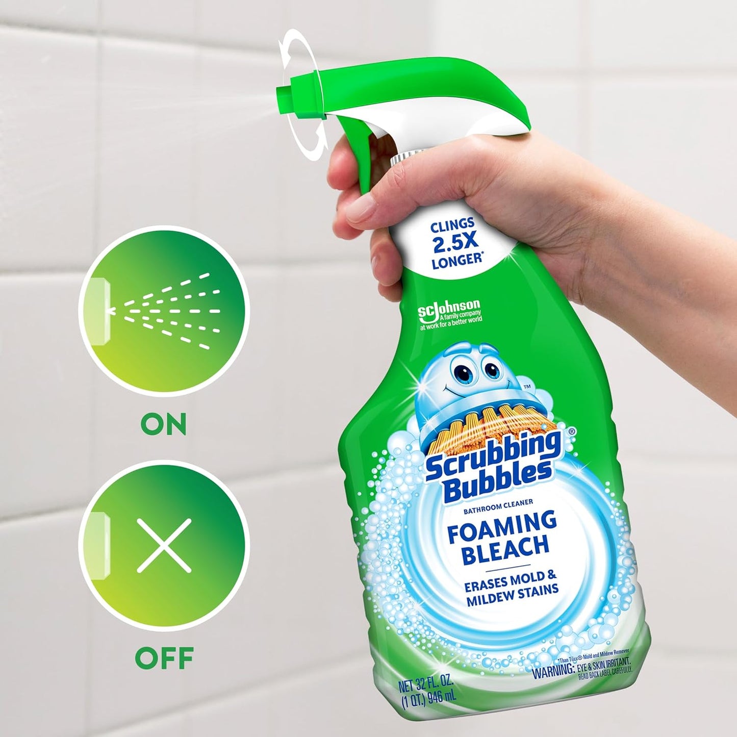 Scrubbing Bubbles Foaming Bleach Bathroom and Shower Cleaner Disinfectant Spray, Helps Erase Mold & Mildew, 32oz