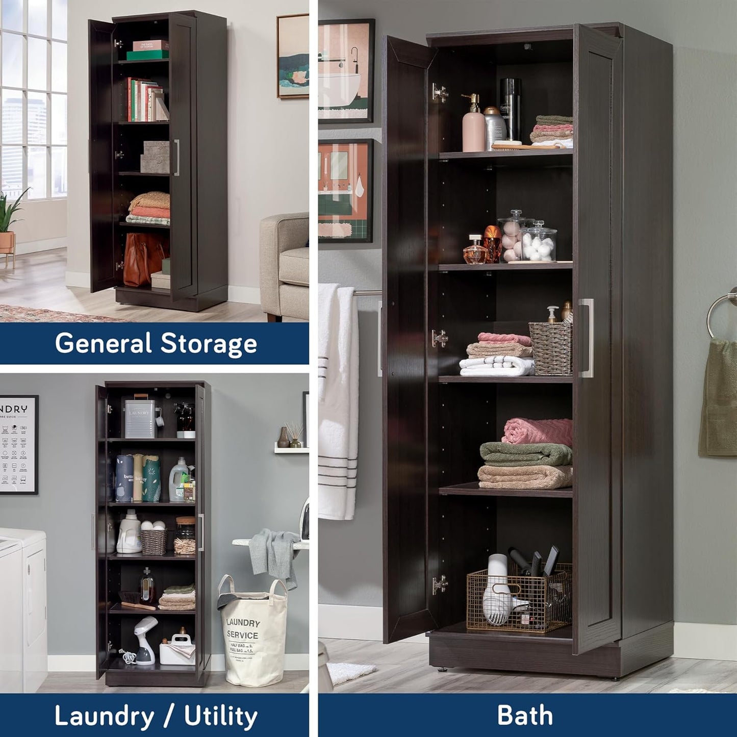 Sauder HomePlus Kitchen Pantry Storage Cabinet with Adjustable Shelves, Laundry Bathroom, L: 23.31" x W: 17.01" x H: 71.18", Dakota Oak
