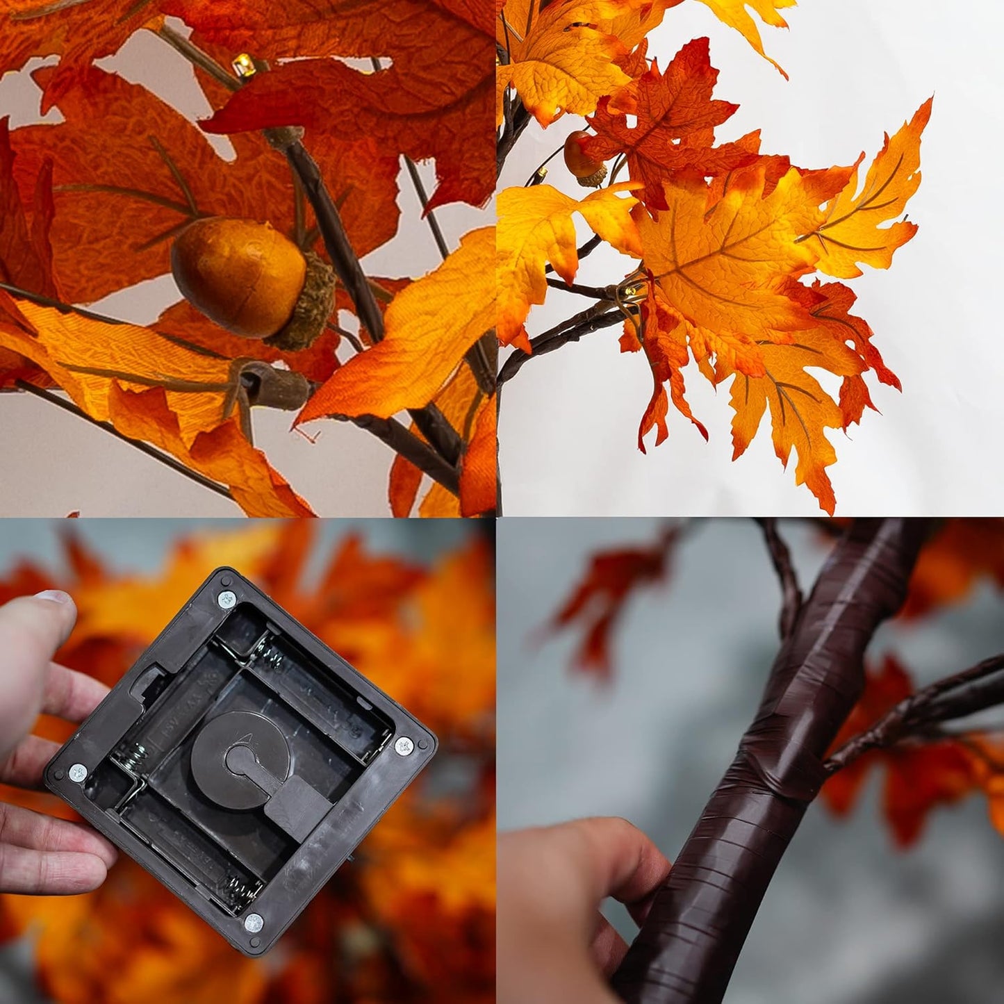 Dazzle Bright 2 Pack 24 Inch Lighted Thanksgiving Fall Maple Tree Decor, 24 LED Battery Operated Decorations Artificial Tree with Timer for Indoor Home Room Holiday Xmas Party